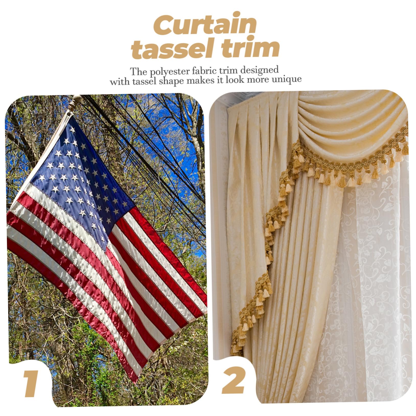 Fransenborte Quastenbesatz Polyester Tassel Trim DIY Vorhang Gardinenband zum Aufnähen für Flaggen Lampenschirme Sofakissen Dekoration