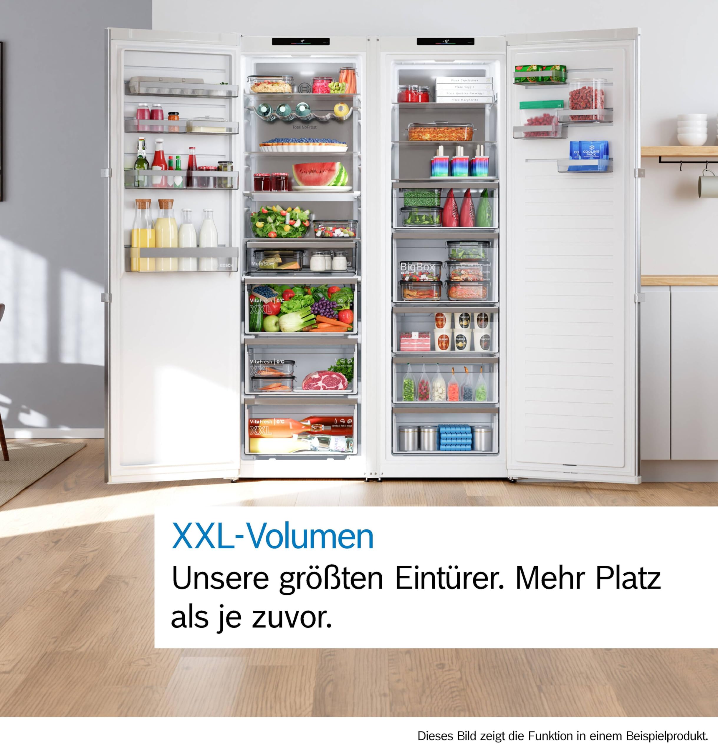 Bosch Serie 4 Smarter Freistehender Kühlschrank 186.2 x 59.5 cm KSN36VCCG | NoFrost nie wieder abtauen, 402 L Volumen, VitaFresh XXL 0 °C Zone für lange Frische, LED-Beleuchtung, MultiAirflow-System