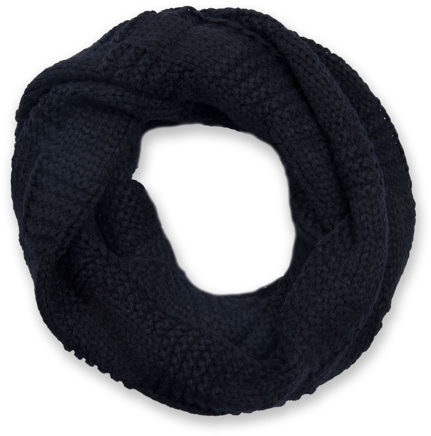 Stylebreaker Women's Black Knit Loop Scarf With Patent Pattern, Single-Colour Fine-Knit Snood, Winter Knit Scarf, Unisex 01018152, Colour: