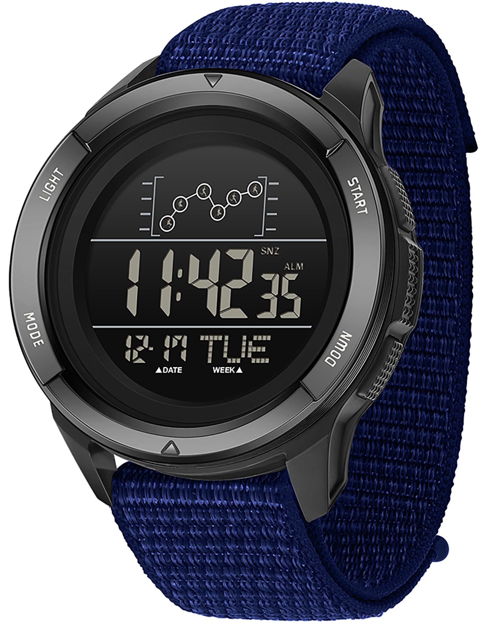 findtime Reloj digital para hombre, para exteriores, color rojo, resistente al agua, 5 ATM, con cronómetro, cronómetro, cronógrafo, iluminación LED, alarma, fecha, indicador de fecha, diseño de banda