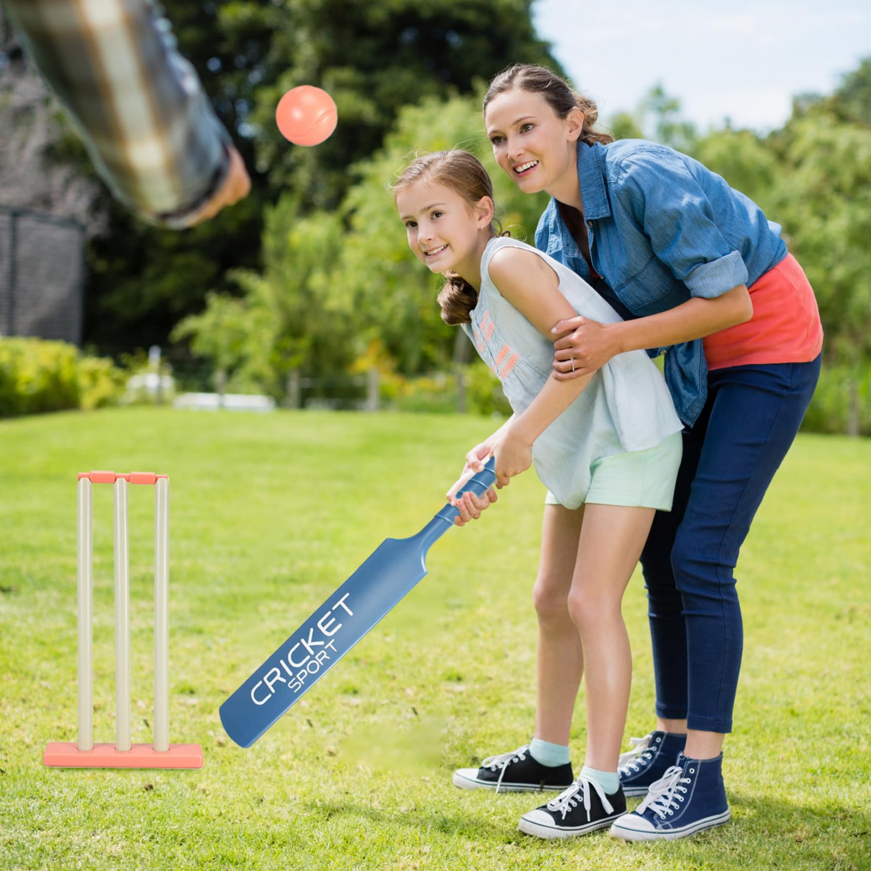 Ensemble de Cricket pour Enfants, Ensemble de Cricket pour Enfants, kit avec Batte ABS, souches, 2 balles, Jeu d'interaction Parent-Enfant pour Jardin, Plage, équipement Domestique pour