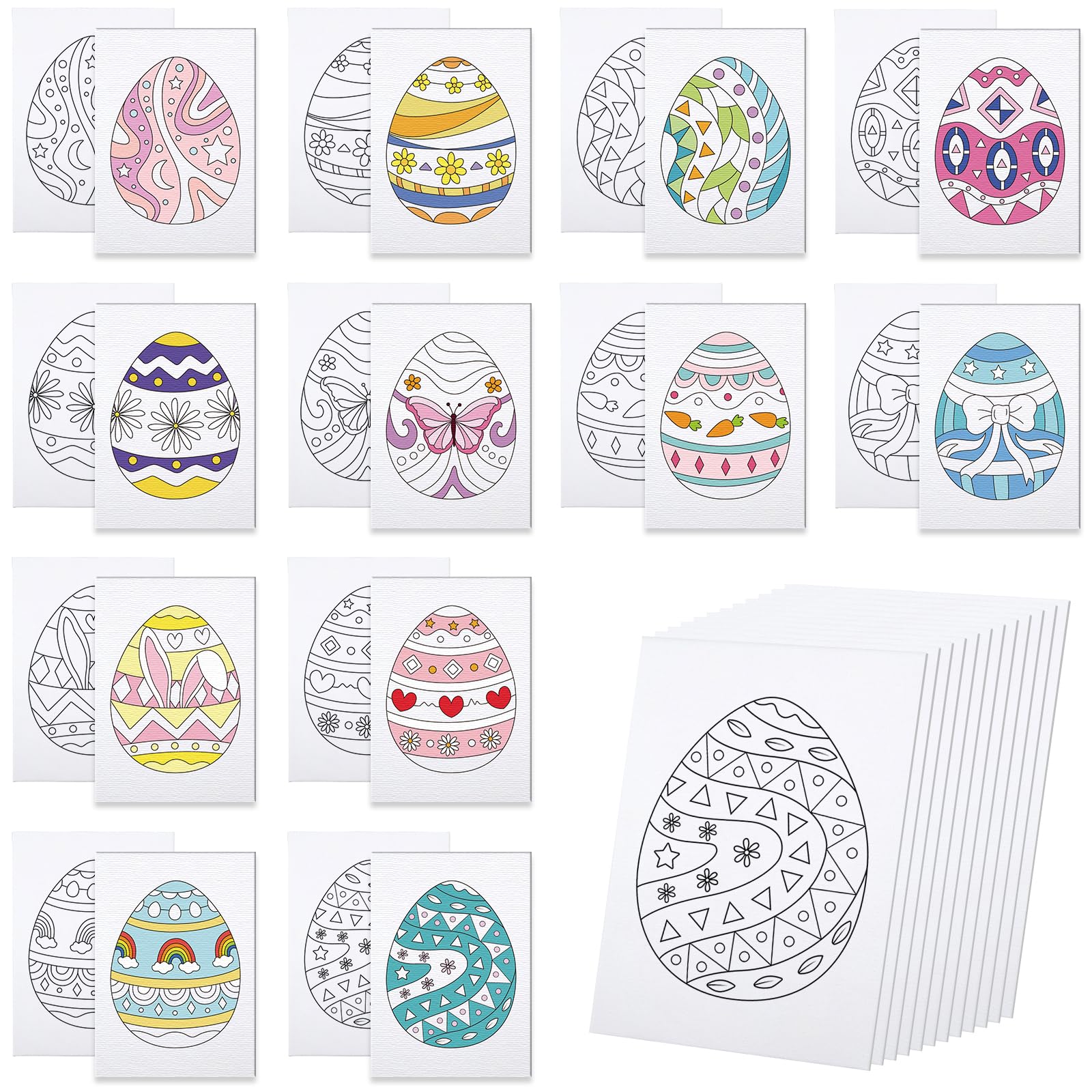 12 Packs Pre Drawn Canvas to Paint, 5" X 7" Easter Eggs Pre Printed Canvas for Kids, Pre Stretched Canvas Outline Painting Boards for Beginners,