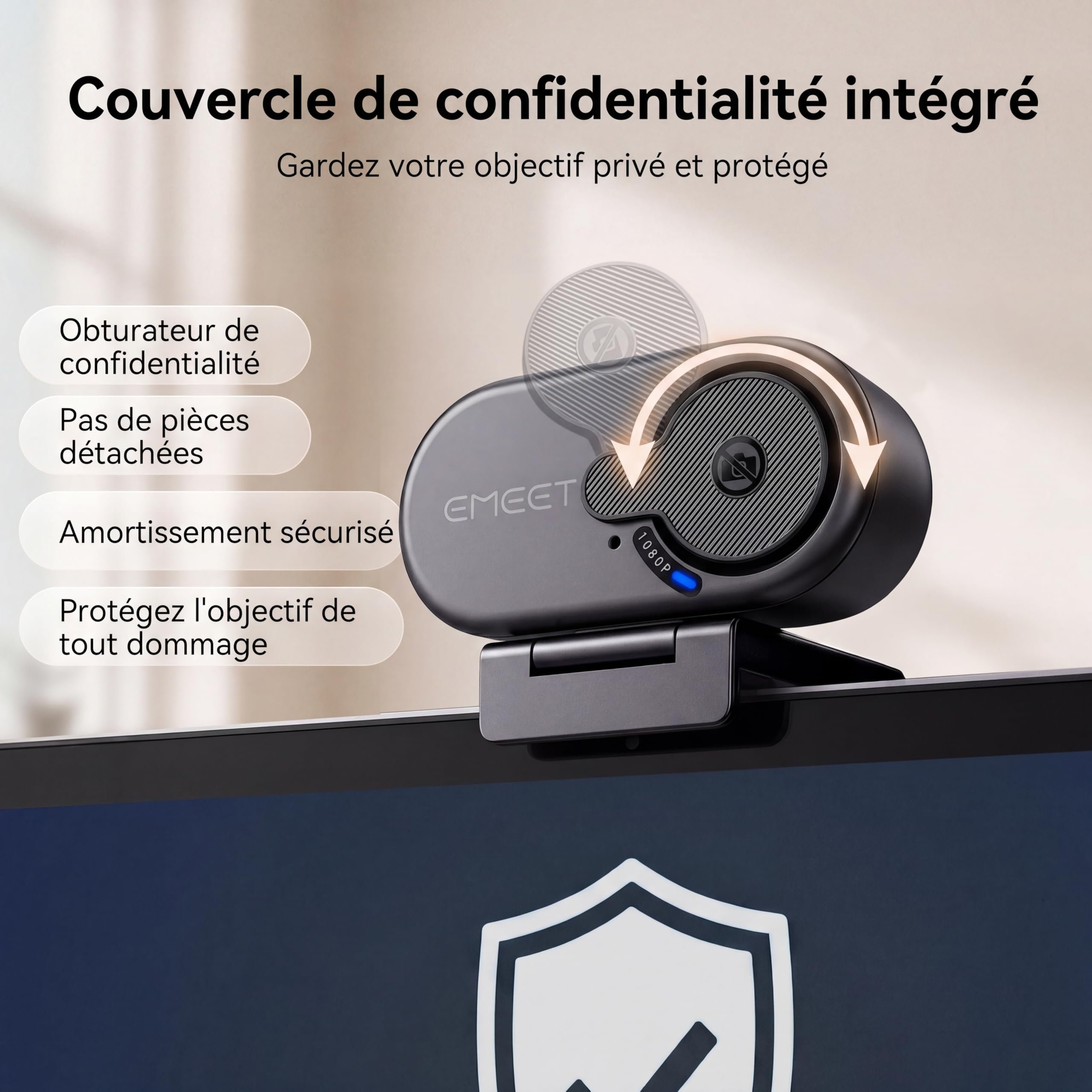 eMeet Webcam 1080P pour PC, C100 Webcam pour Ordinateur Portable avec Microphone, Web cam HD avec Cache-Objectif, Caméra d'Ordinateur 66°, Plug&Play, Caméra USB pour OBS/Twitch/Youtube/Windows/Mac