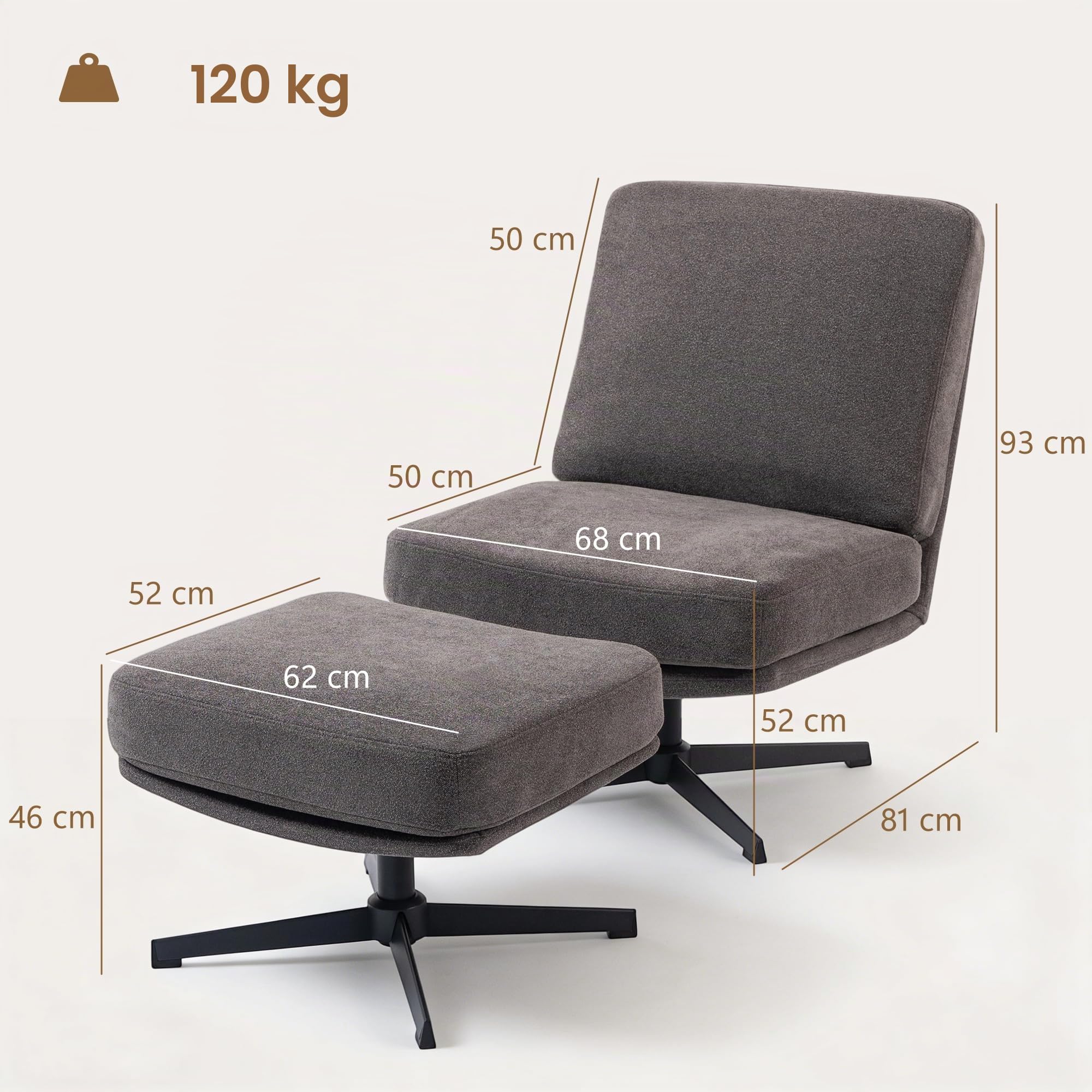 HOMCOM Sessel mit Hocker Drehbar Loungesessel mit Leinenoptik Dunkelgrau | Dicker Breiter Sitz, Moderner Relaxsessel, Schneidersitz Polstersessel, Für Wohnzimmer, Schlafzimmer
