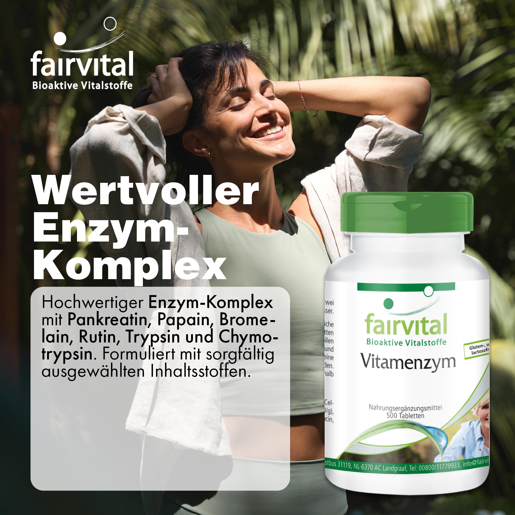fairvital Verdauungsenzyme, HOCHDOSIERT, 500 Tabletten, schluckfreundlich, Enzym-Komplex mit Pankreatin, Papain, Bromelain, Rutin, Trypsin und Chymotrypsin, Vegan