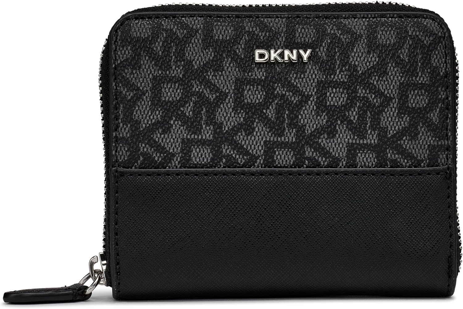 DKNY Women's Vela-SMALL Zip Around Billfold, Black Logo and Black