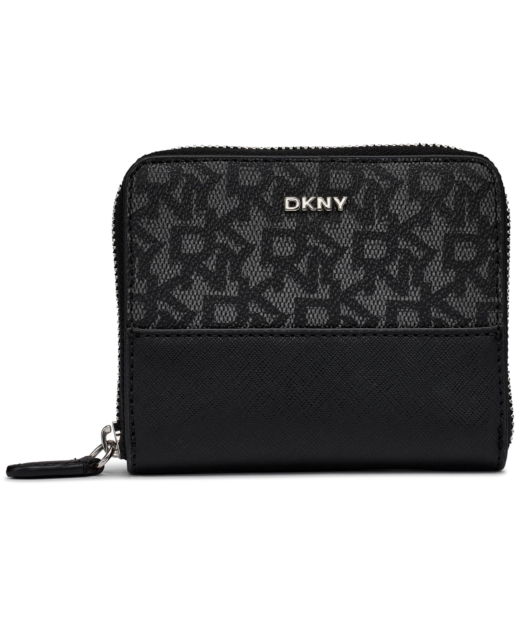 DKNY Women's Vela-Small Zip Around Billfold, Black Logo and Black