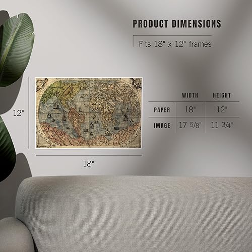 Miniatura 5 de Lantern Press 12x18 Inch Art Print, Panoramic Map of the World, 1565