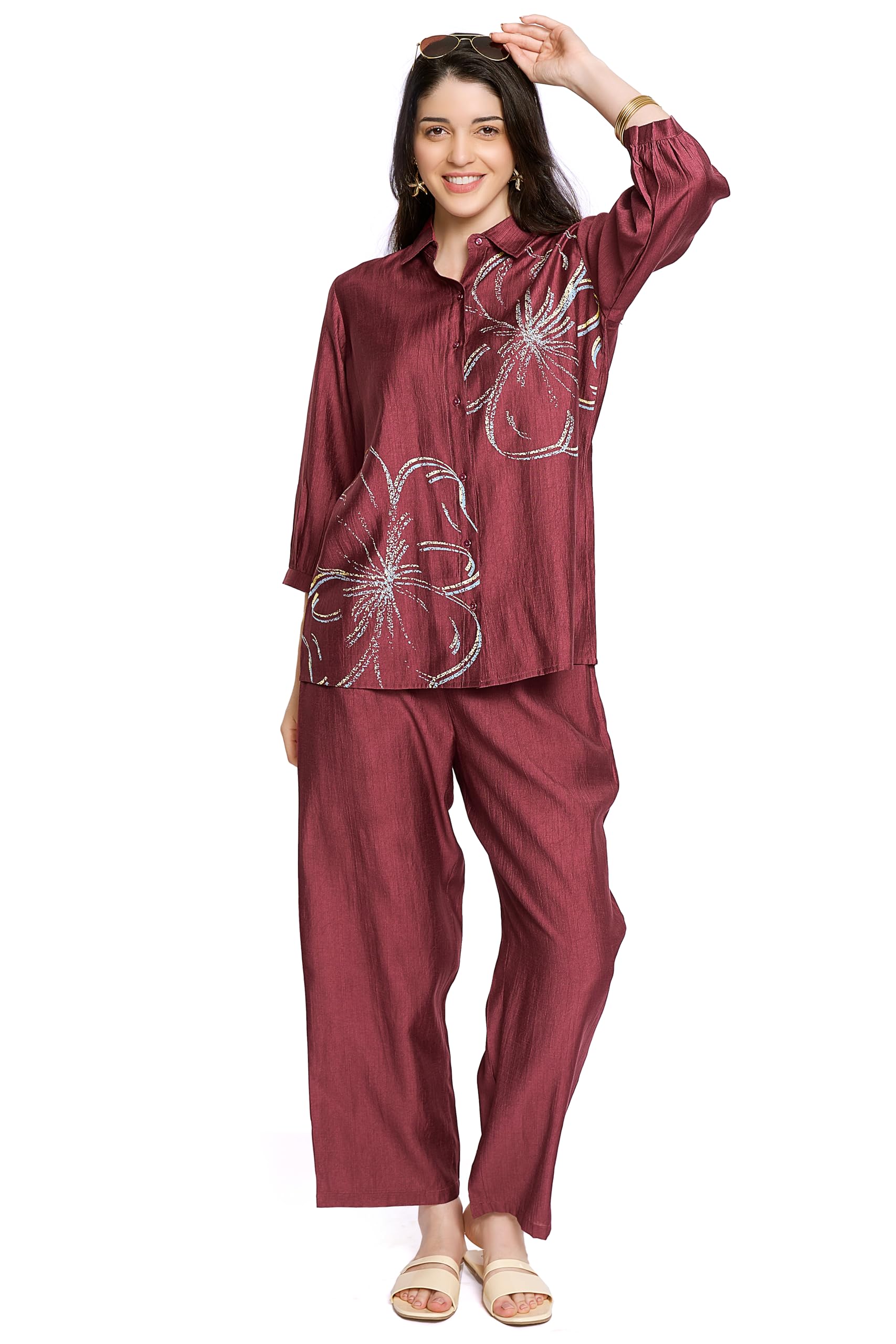 zeyo Night Suit for Women's Floral Printed Viscose Night Dress of Shirt and Pajama Set 5867-picture-44