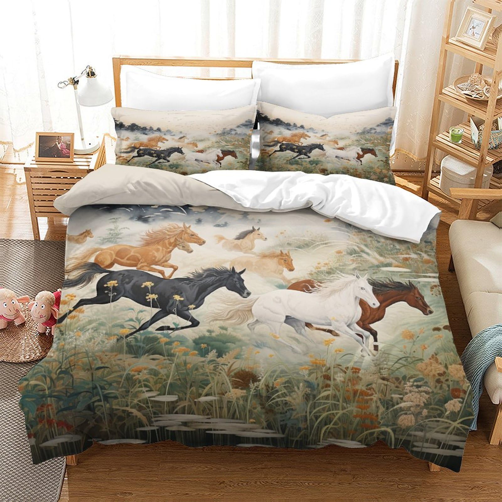 P1S9U7W5Y 3D Printed Galloping Horse Duvet Cover Set 3pcs Microfiber Horses Bedding Set King
