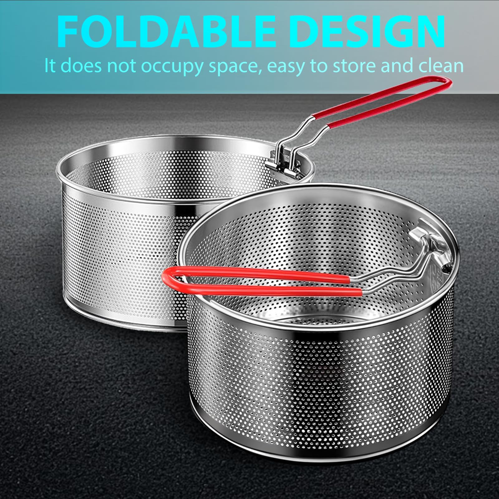 2 Pcs Cestini per Alimenti in Acciaio Inox con Manico Cestello per Friggitrice in Metallo Cesto Scolapasta da Cucina Cestini Divisori Pasta per Lavare Drenare Friggere Vapore(18cm, 20 cm)