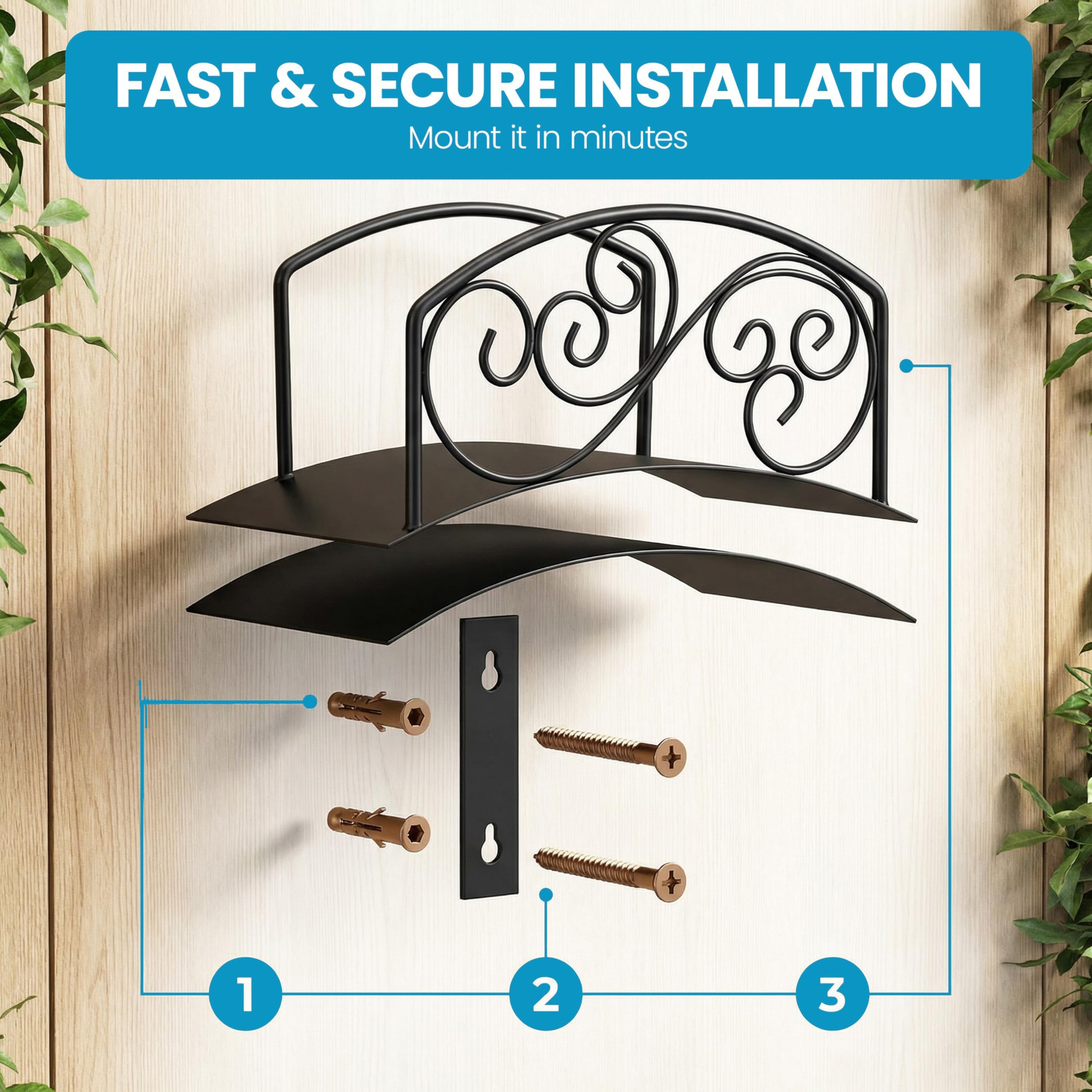 Gardenised Soporte de manguera de metal clásico para montaje en pared, colgador resistente para exteriores y organizador de manguera de agua con ganchos de carrete resistentes y tornillos para patio,