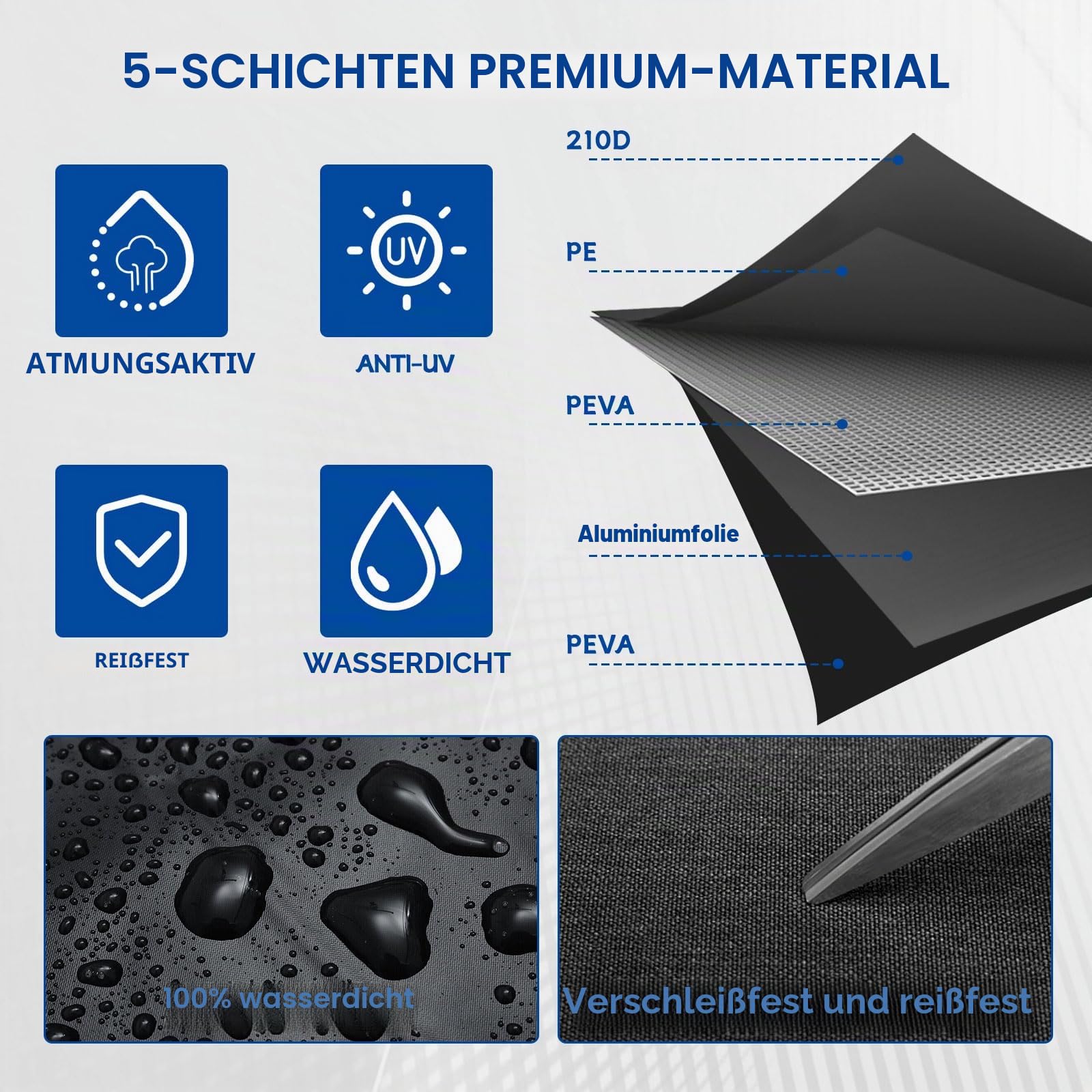 Autoabdeckung für VW Käfer 1998-2023, 210D wasserdichte Vollgarage für VW Beetle Allwetter-Autoabdeckung mit Reißverschlusstür und winddichtem Gurt