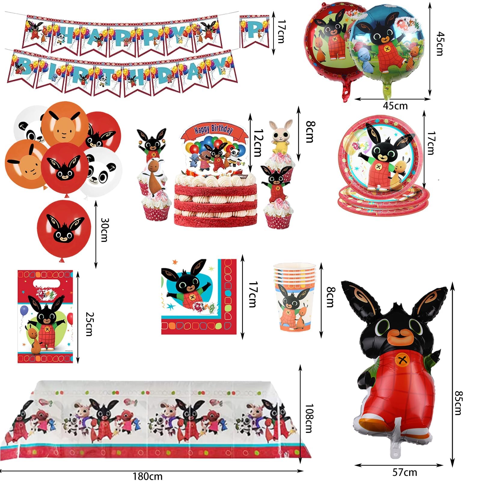 Decorazioni Compleanno Bunny, Stoviglie per Festa Bunny, Decorazioni per Festa Bunny Compleanno include Tovaglia, Piatti di Carta, Banner, Set Decorazioni per Compleanno per 10 persone