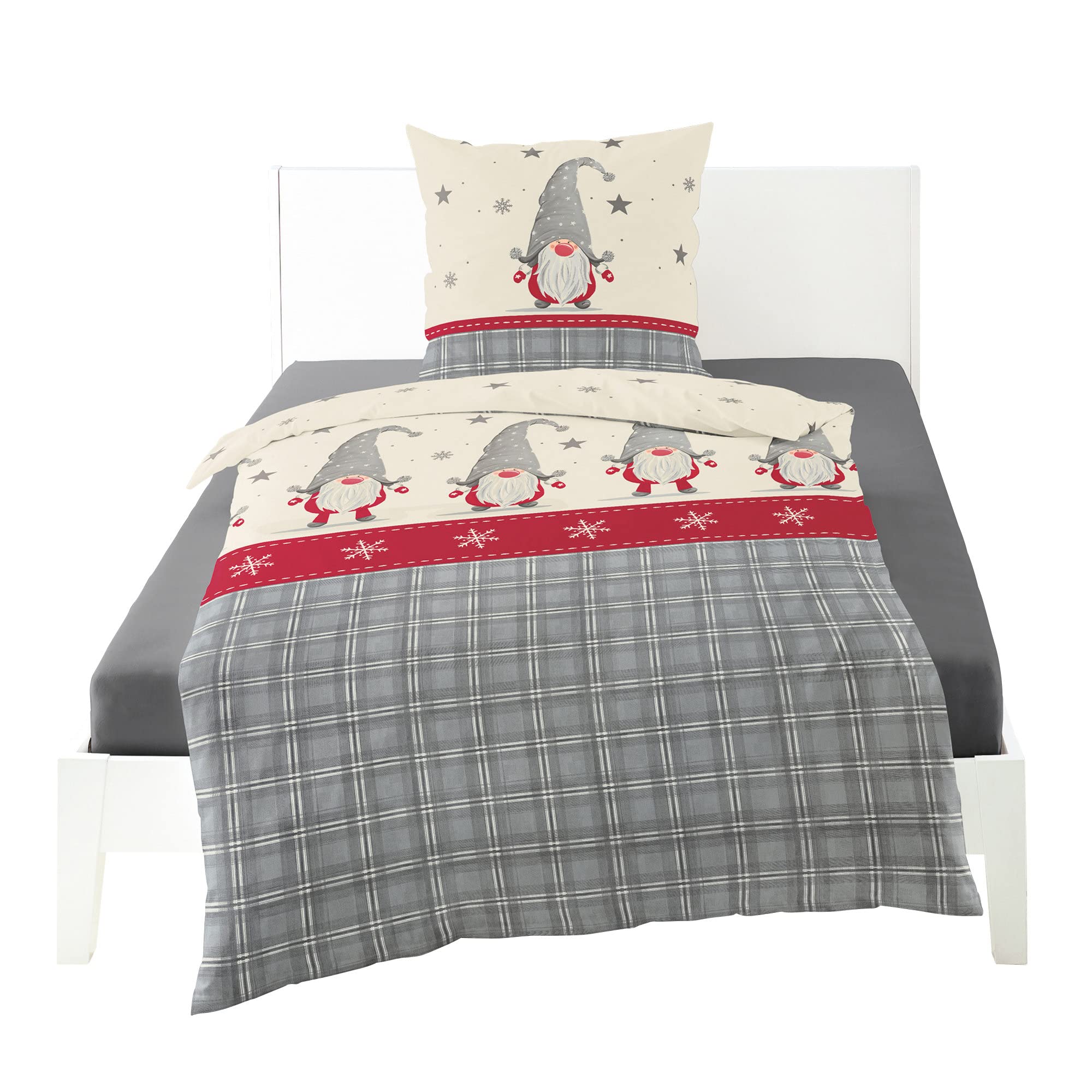 Bierbaum Biancheria da letto 3743, in flanella, 100% cotone, disegnata in Germania, grigio 10, 135 x 200 + 80 x 80 cm, multicolore