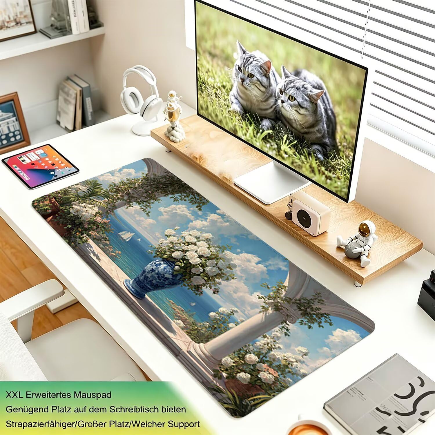 Tappetino Mouse Gaming XXL, 1200x600x4mm barca a vela fiore 0x0-135 | Tappetino Scrivania con Base in Gomma Antiscivolo Bordi Cuciti per Computer, PC, Migliora la Precisione e la Velocità