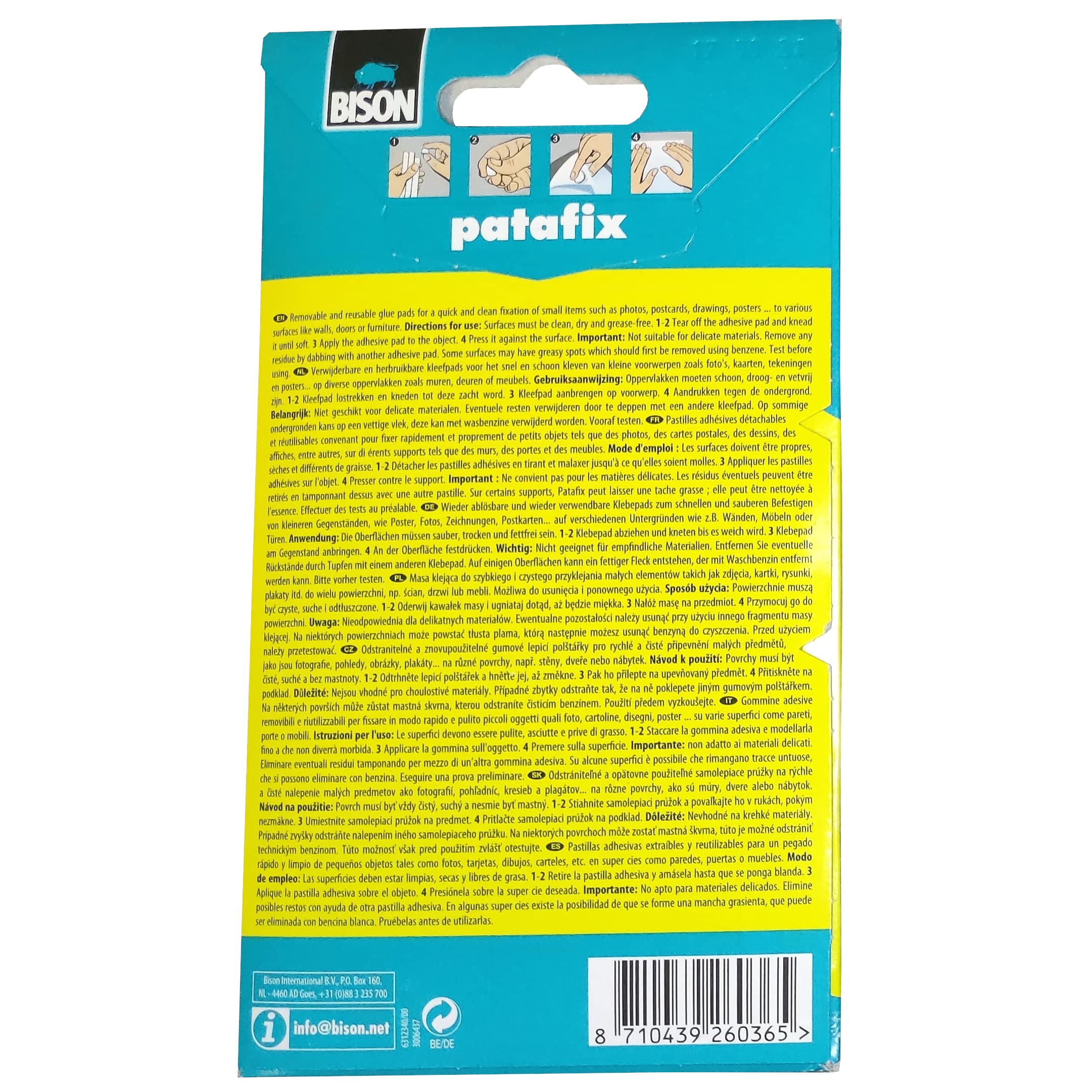 Bison - patafix 80 masillas adhesivas, pastillas, almohadillas adhesivas (desmontables y reutilizables, blancas)