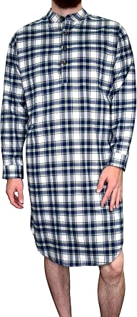Lee Valley Mens Genuine Irish Cotton Flannel Nightshirt XX-Large, LV38 Douglas Blue Tartan