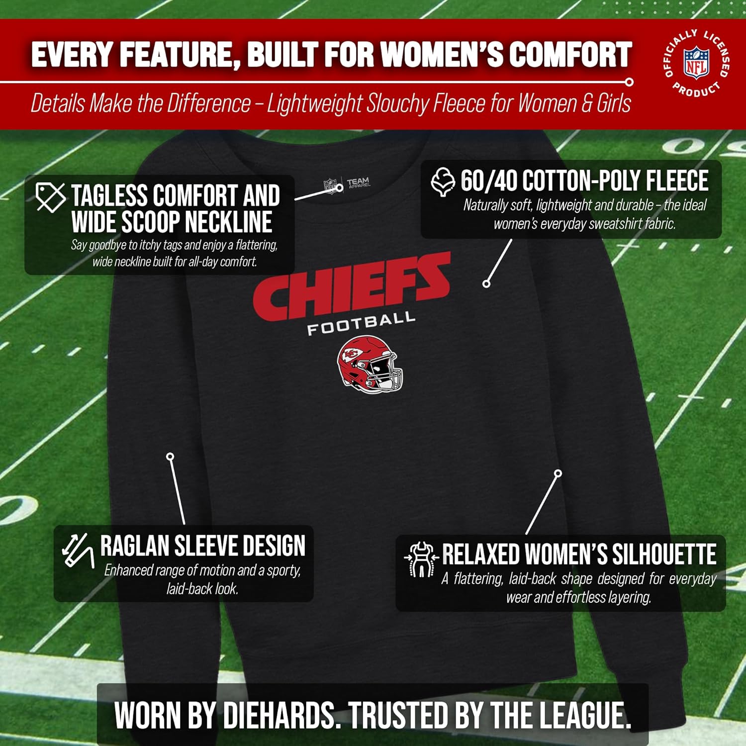 Team Fan Apparel Football Helmet Charcoal Slouchy -Tagless Lightweight Pullover