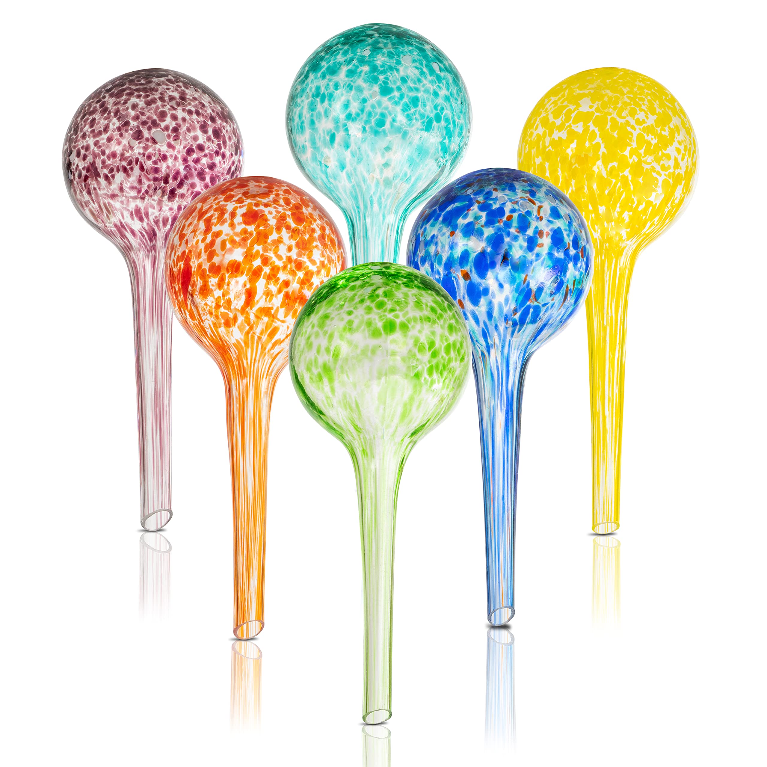 6 Piece Small Watering Globe Set, Colorful Hand-Blown Glass Plant Watering System
