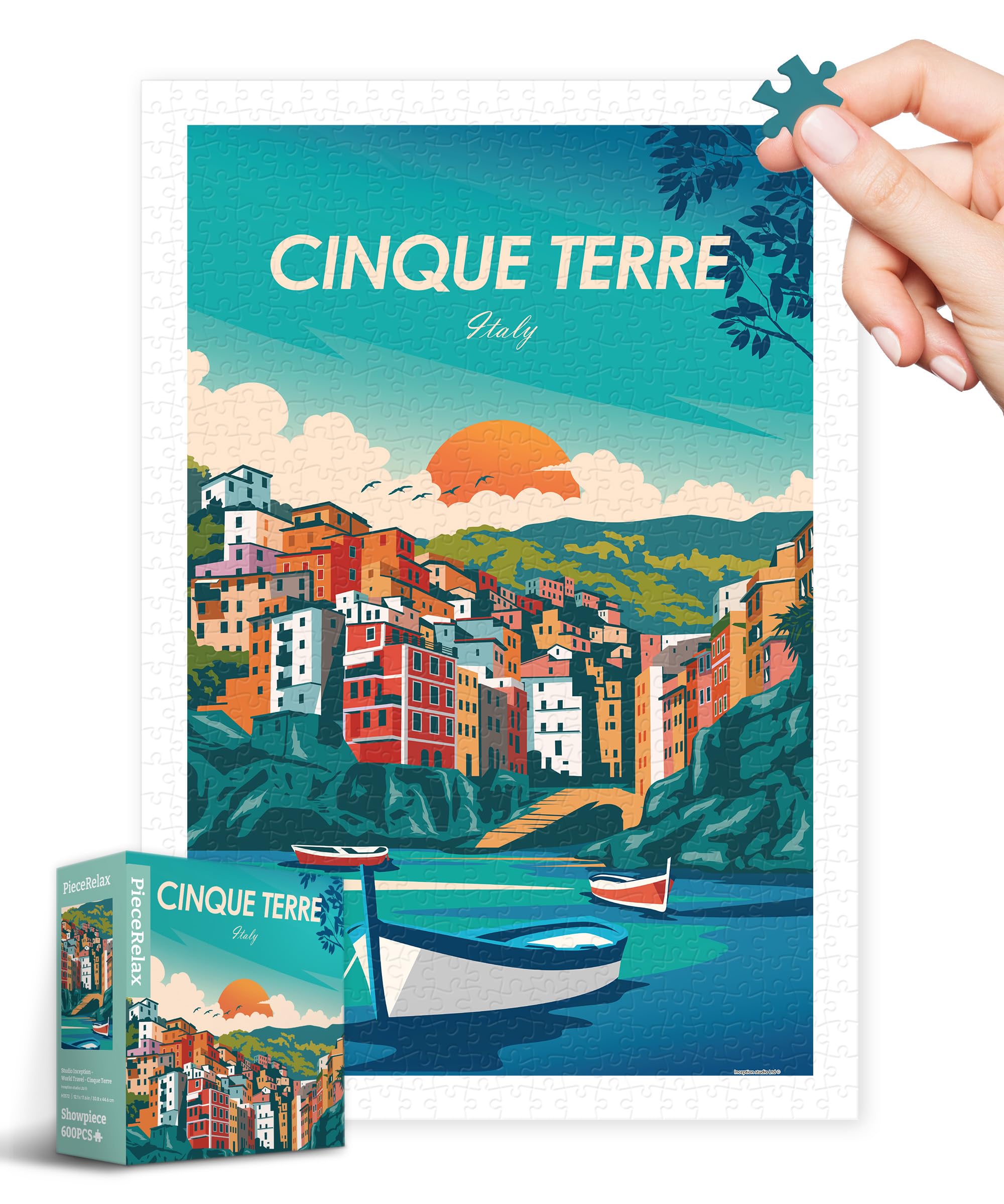 PieceRelaxPuzzle 600 Pieces for Adults & Children from 14 - Studio Inception - World Travel - Cinque Terre [H3572], 44.6 x 30.8 cm, Challenge & Mindfulness for Your Me-Time