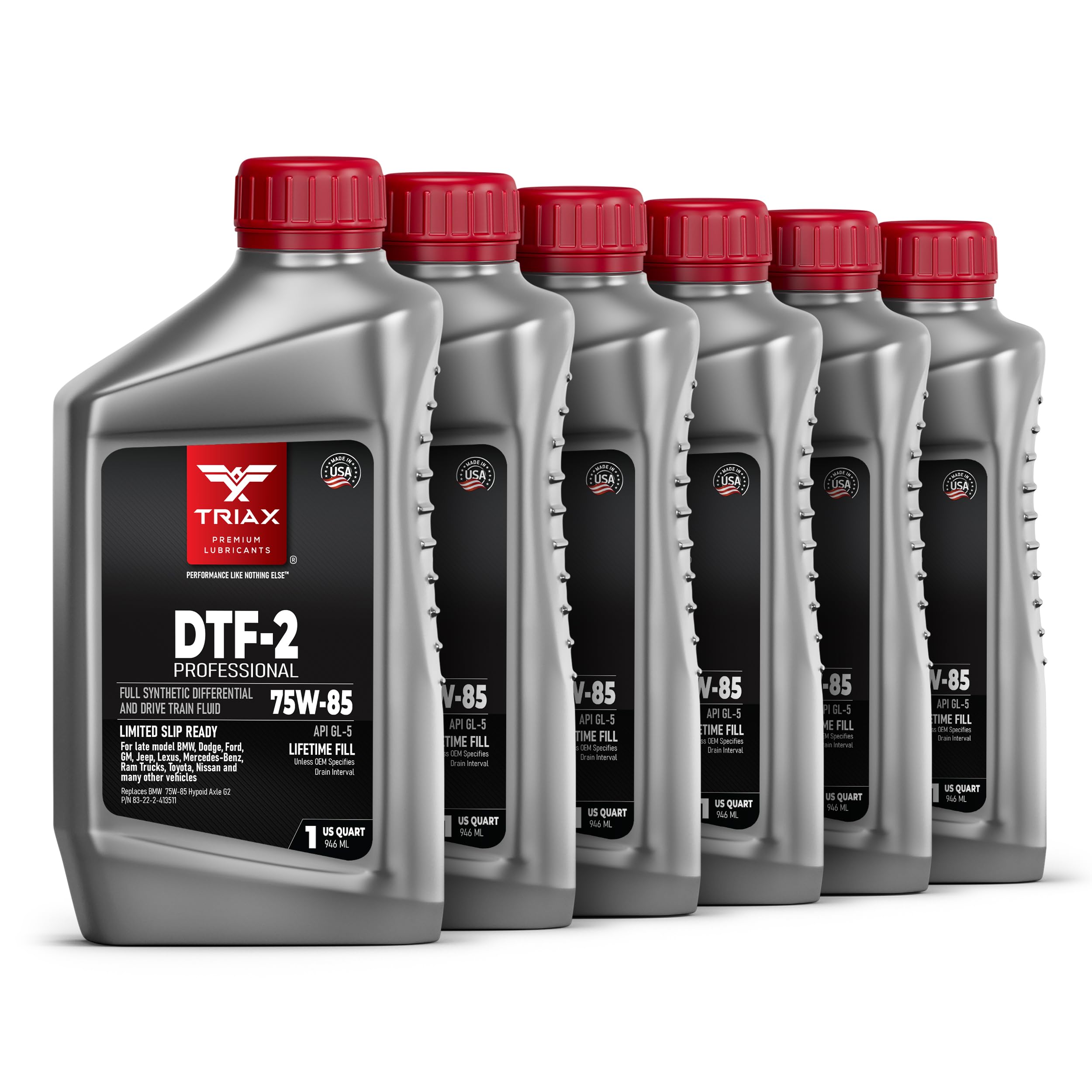 TRIAX DTF-2 Professional 75W-85 GL-5 Full Synthetic Differential & Drivetrain Fluid | Limited Slip Ready | Compatible with BMW, Dodge, Ford, GM, Jeep, Lexus, MB, Nissan & Toyota (6 Quart Pack)