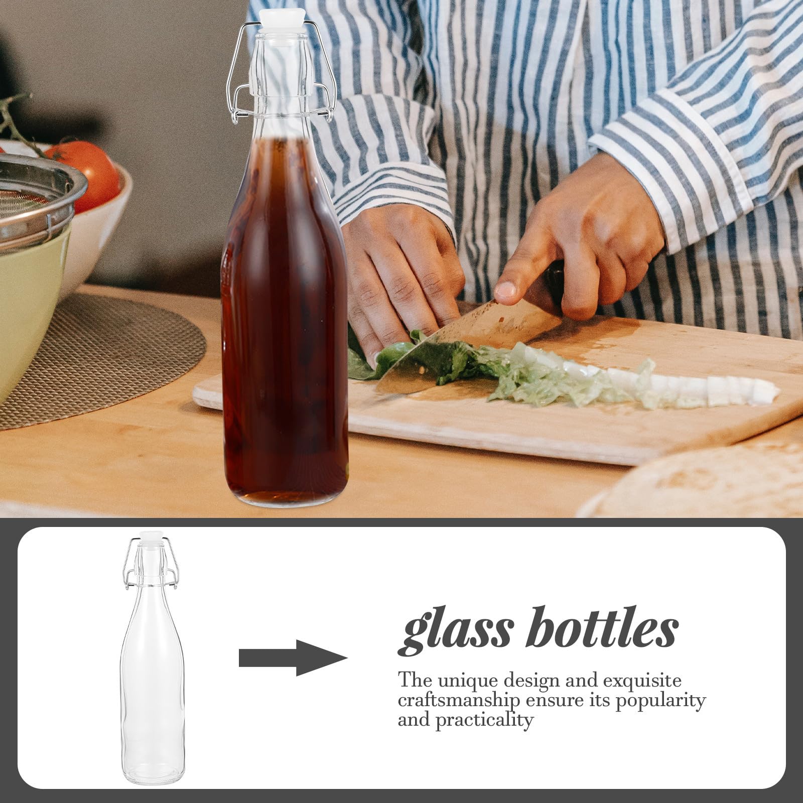 Botellas de Vidrio Transparente 2 Piezas 500 Ml Tapa Abatible y Cierre Hermético para Aceite, Salsa y Elaboración Casera, Ideales para Cocina y Barbacoas al Aire Libre