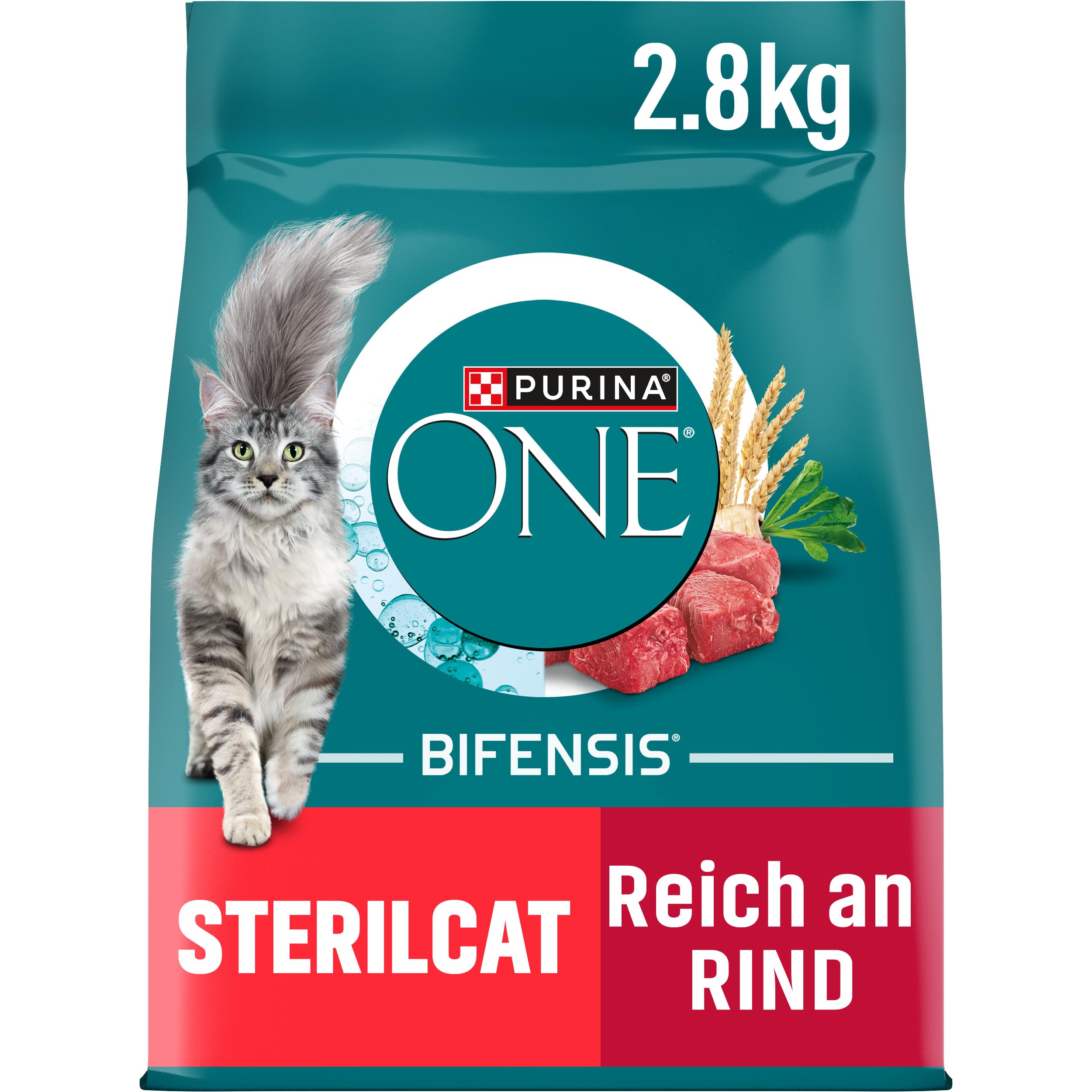 PURINA ONE Bifensis Sterilized Cat Food Dry for Sterilised Cats, Rich in Beef, Pack of 4 (4 x 2.8 kg) Beef 2.8 kg (4er Pack)