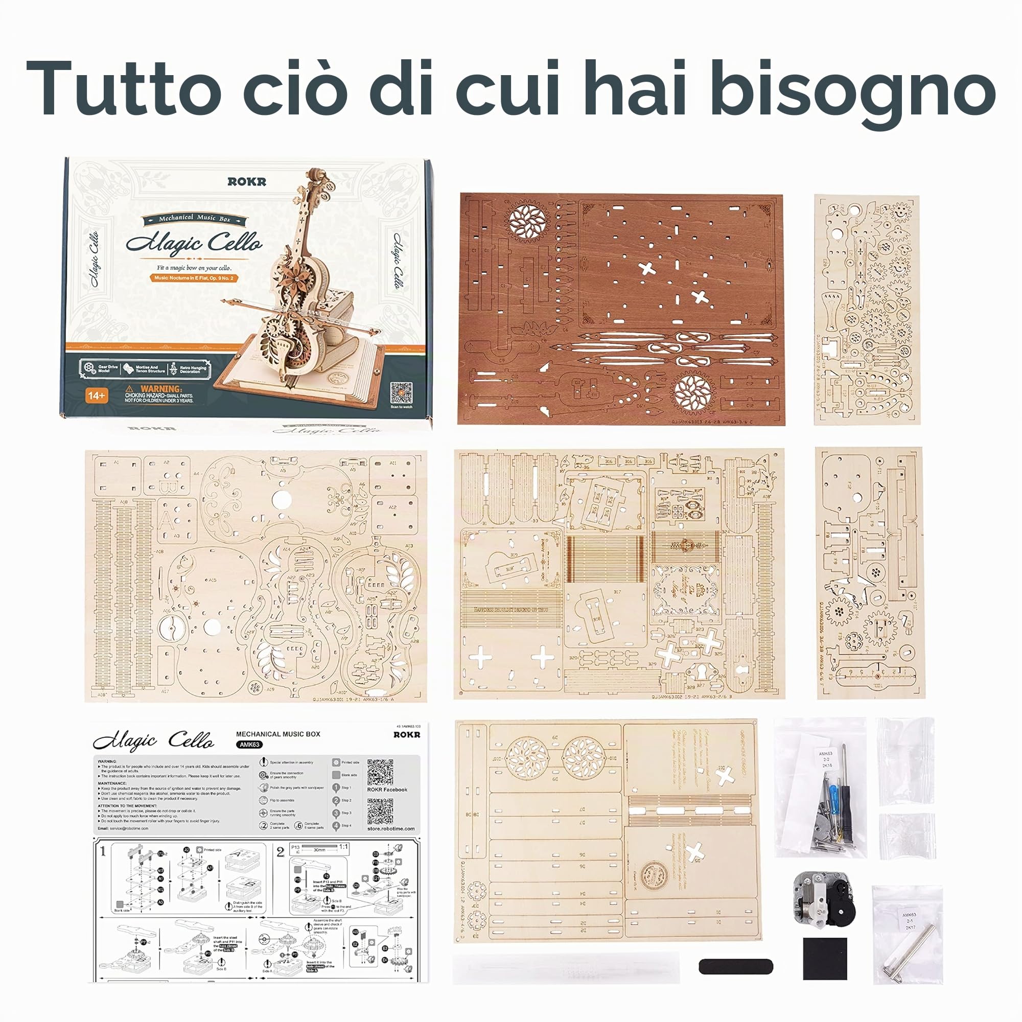 ROKR Puzzle Legno 3D Violoncello Modellismo da Costruire Adulti Bambini Regali di Compleanno, Magic Cello
