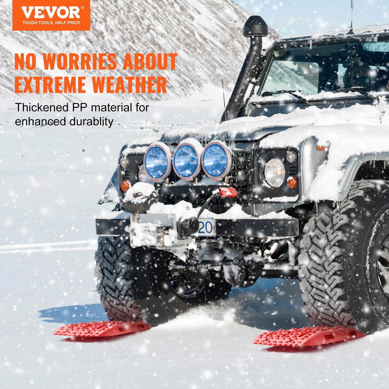 VEVOR Pannelli Trazione per Veicoli Materiale PP, Pannelli di Recupero per ATV/Automobili/Pickup/SUV/RV, Tappetini Trazione 692 x 278 x 68 mm per Pneumatici su Neve, Sabbia, Fango e Terreno Sciolto