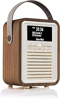 VQ Retro Mini Portable Dab Radio with Bluetooth Speaker and Aux - Dab+ FM Bedside Dual Alarm Clock Radio, Battery Operated Radio and Digital Radio Mains Powered - Walnut