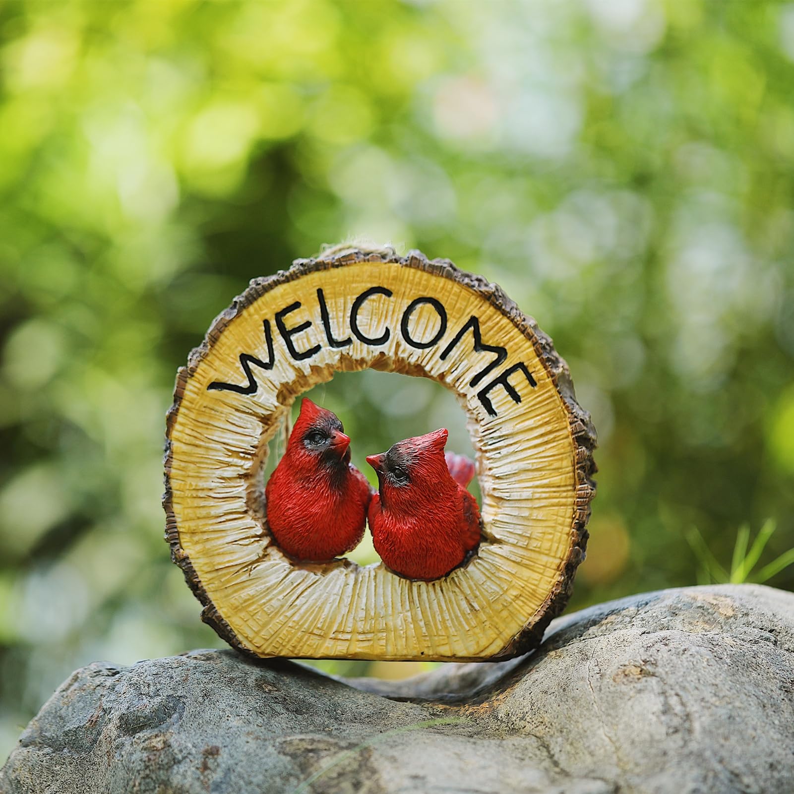 Figuras de pájaros de jardín, Estatua de Anillo Colgante de Resina con Cartel de Bienvenida, decoración de esculturas para Patio de césped al Aire Libre