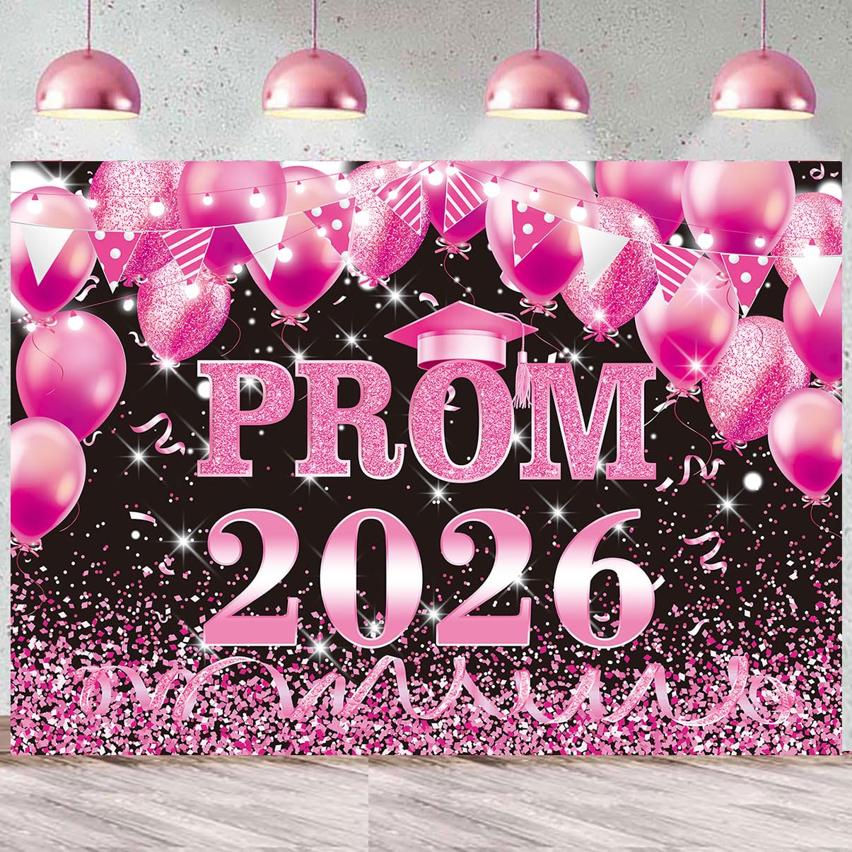Prom 2026 Backdrop 7x5FT Pink Prom Send Off Photography Background Class of 2026 Congrats Grad Classroom Decoration Banner Photo Booth Props
