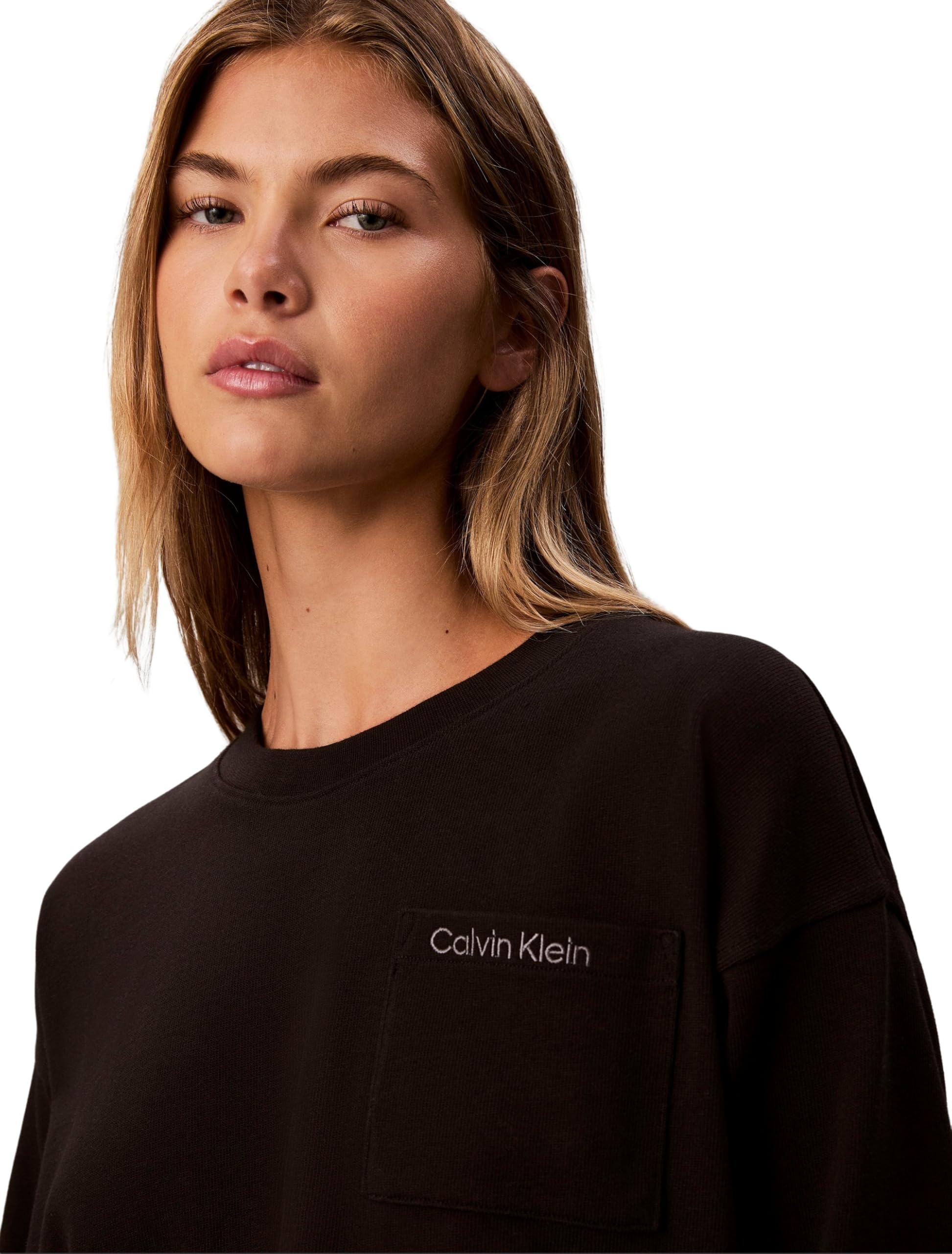 Calvin Klein Logo Jersey Ls Crop Lv00qs7516 Haut de Nuit Femme