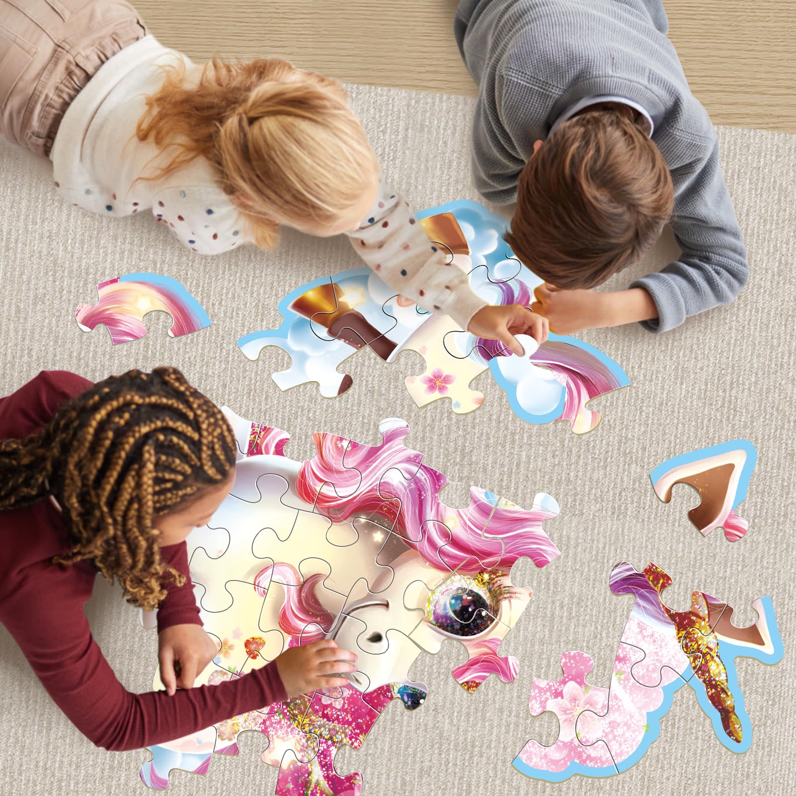 Jumbo Shimmery Floor Puzzle for Kids,Unicorn Jigsaw Large Puzzles,45 Piece Unicorn Puzzle for Toddler Ages 3-5,Children Learning Preschool Educational Toys,Birthday Gift for 4-8 Years Old - Image 6