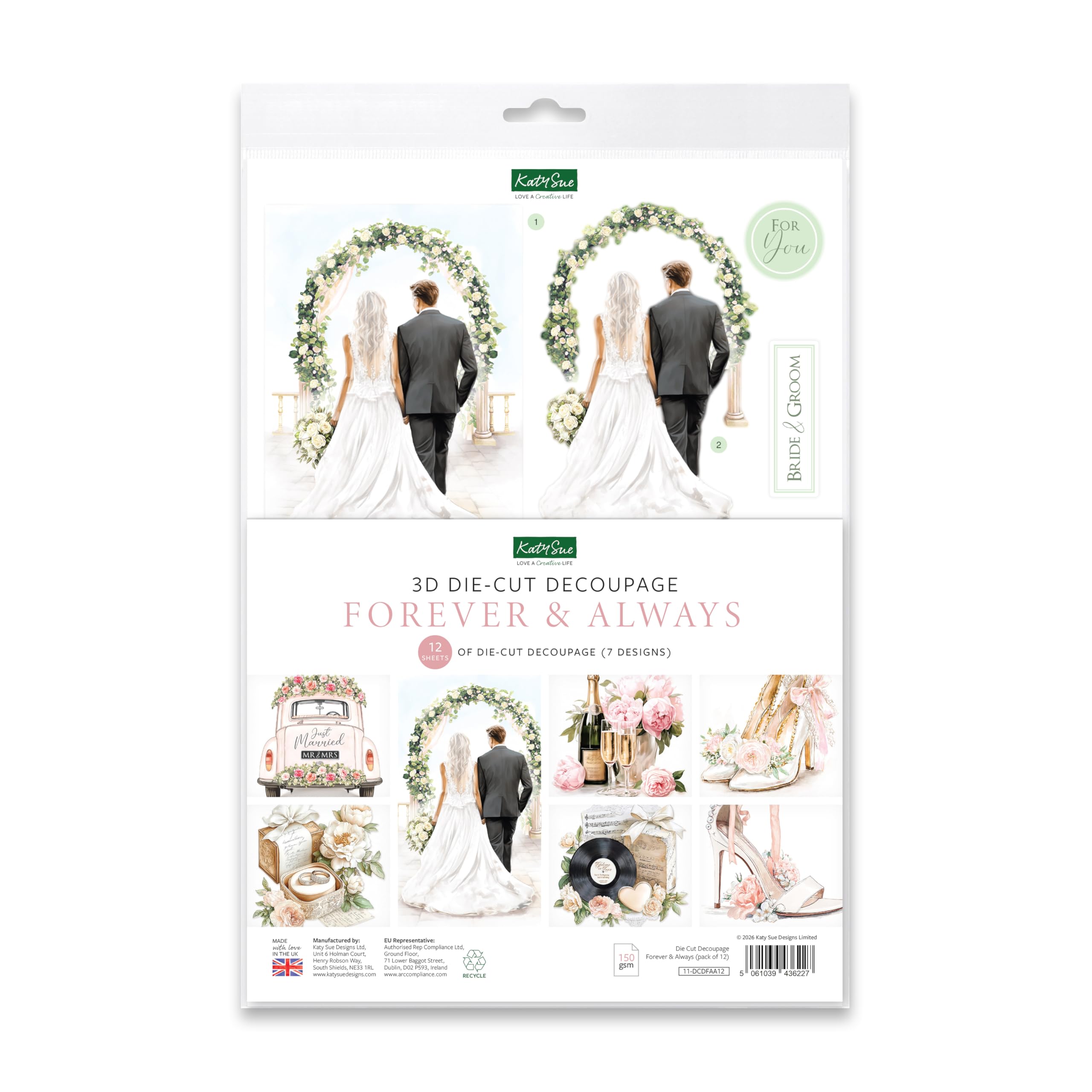 Forever & Always Die Cut Decoupage Collection for Wedding Card Making. 12 Pre-Cut Sheets for 3D Card Toppers by Katy Sue Designs
