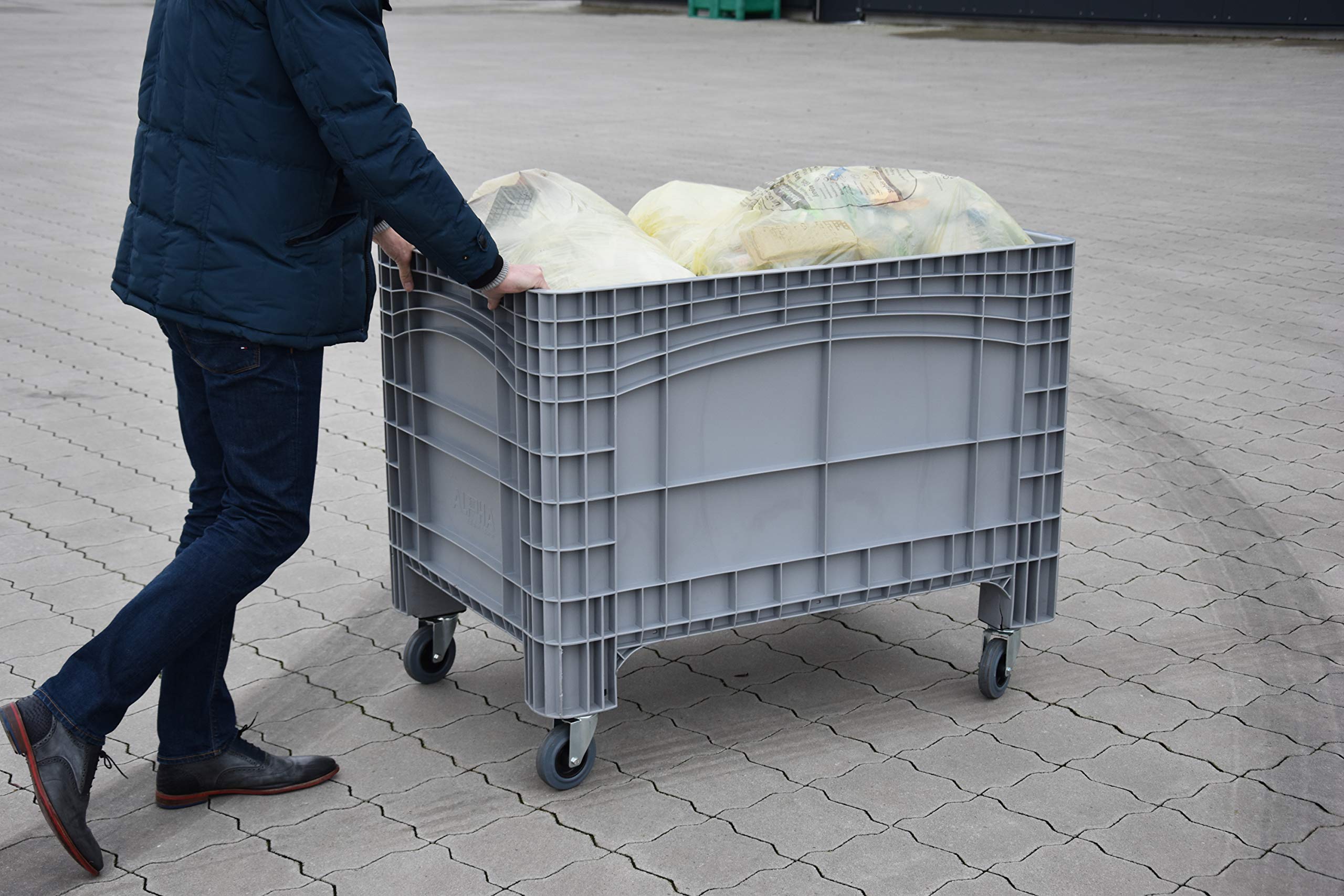 Die Boxfabrik GmbH Großbehälter 1200x800x950 mm mit 4 Lenkrollen Umzugsbehälter, Transportbox, Kunststoffbehälter, Umzugsbox, Transportwanne, Made in Germany in 3 Farben (grau)