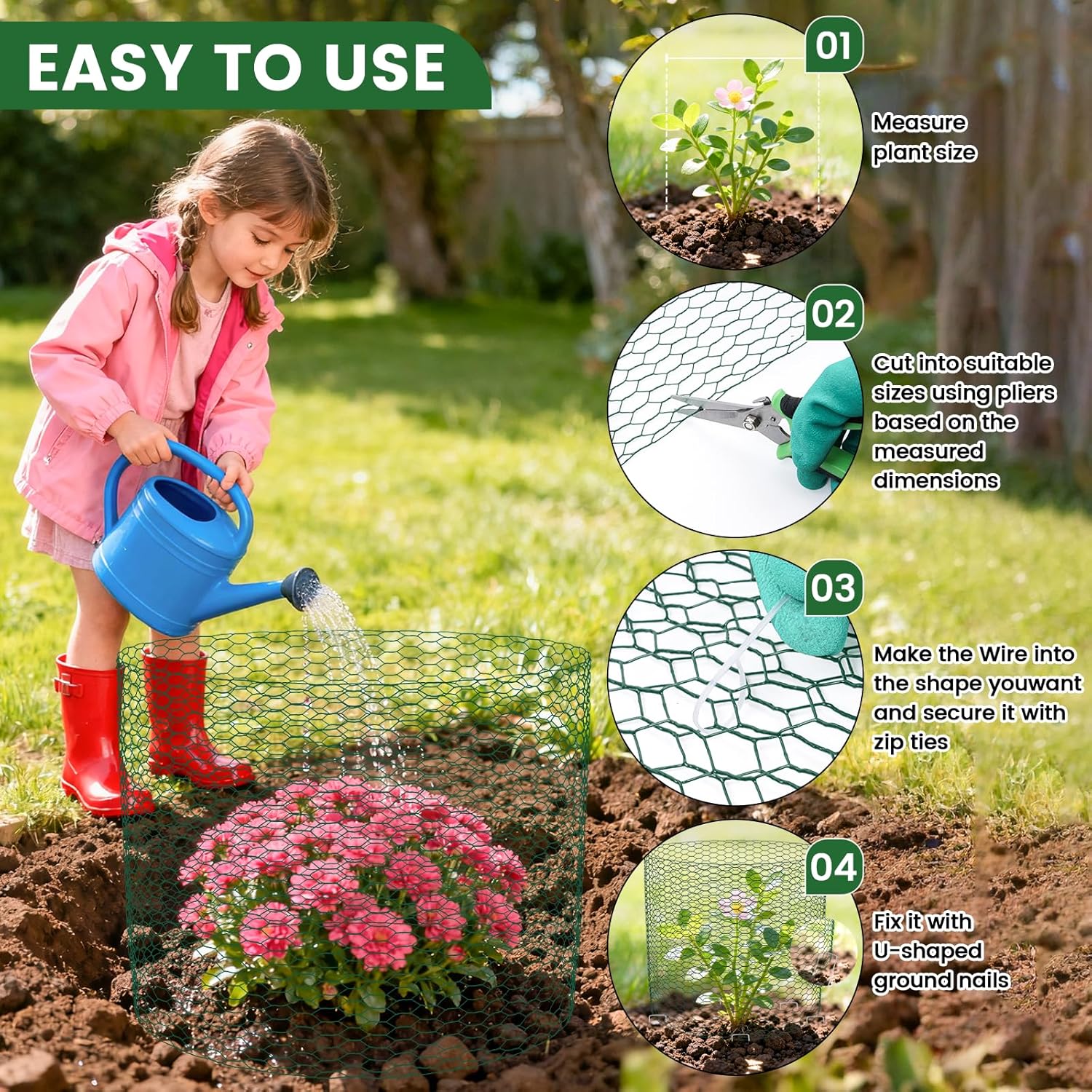 Plant Protectors from Animals, 32.8ftx16inch, DIY Cuttable Plant Cage for Vegetable Gardens, Tree Saplings & Potted Plants, Easy to Install Protection for Gardeners & Outdoor Growing (Green)