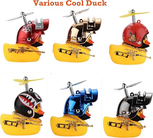 Miniatura 6 de Bonitos adornos de pato de goma para automóvil, decoración de tablero de automóvil, accesorios de bicicleta con casco de hélice (azul)