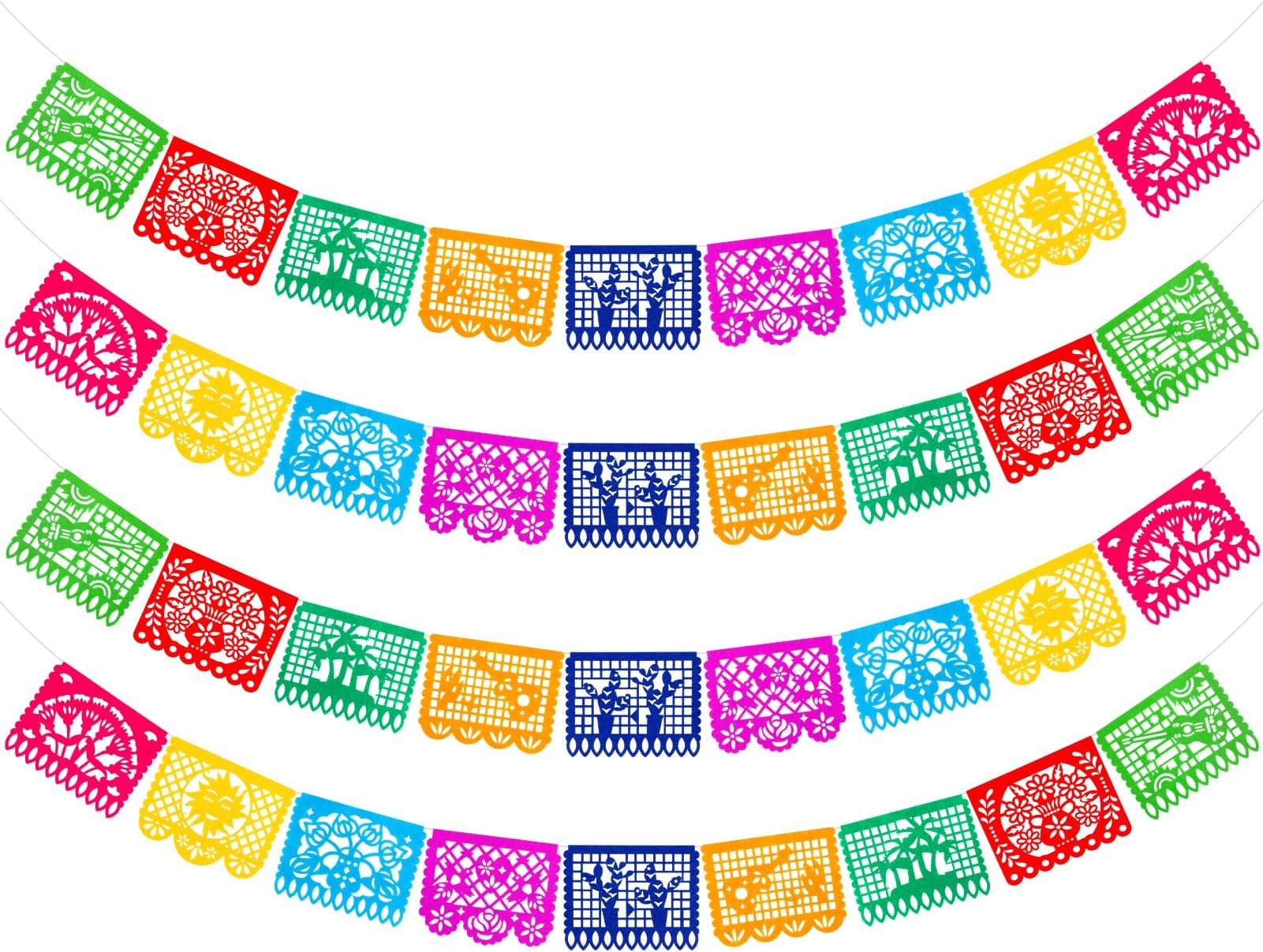 Qpout Day of the Dead Banners - Mexican Fiesta Party Decorations, 4 Pack Colorful Openwork Garlands for Indoor/Outdoor Decor