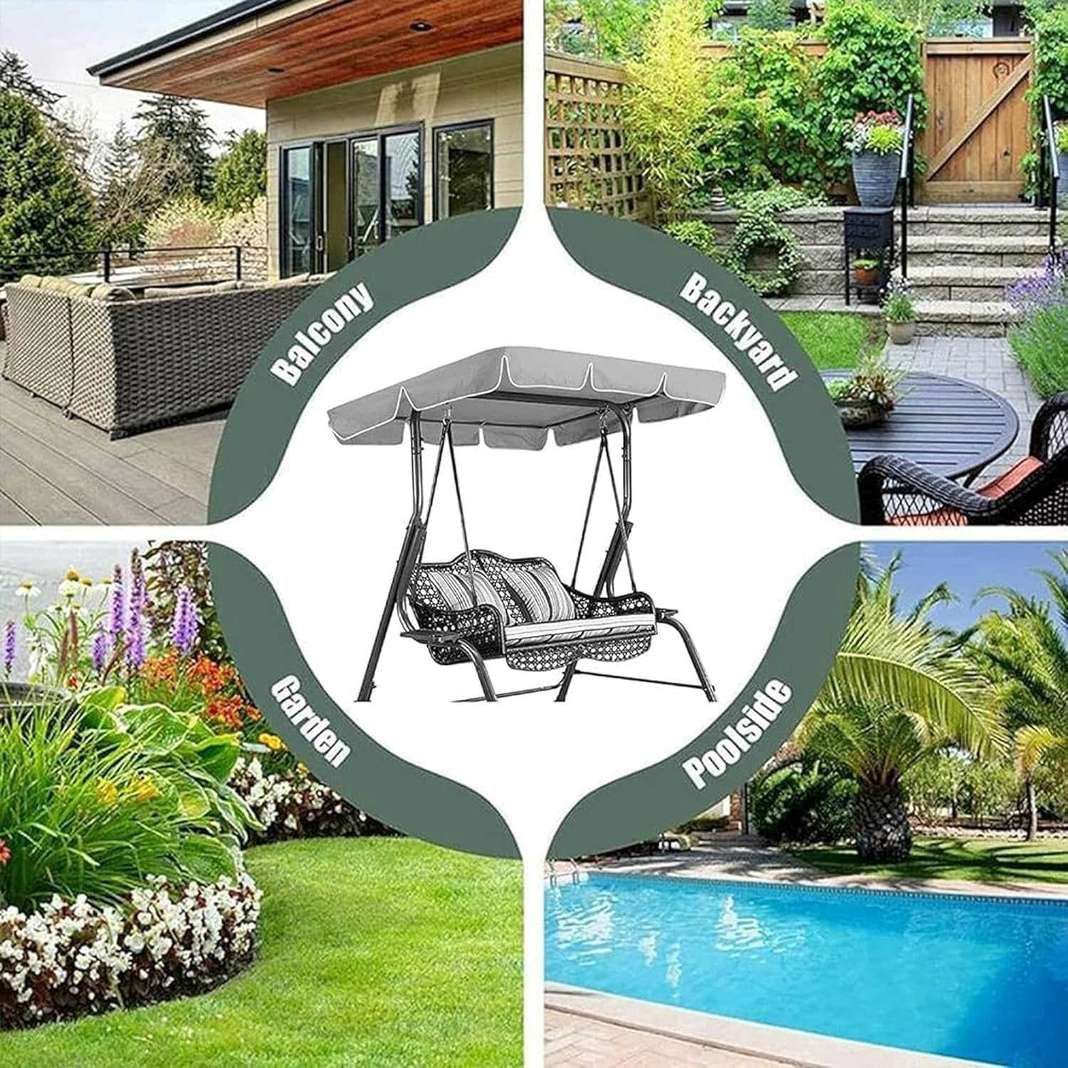 Cover of Swing, Spare Awning for 2 and 3 Seat Swing Seat, Outdoor Block Sun Shade Patio Swing Hamaca Upper Cover Impermeab, 190T：191*120*18/23cm, Negro