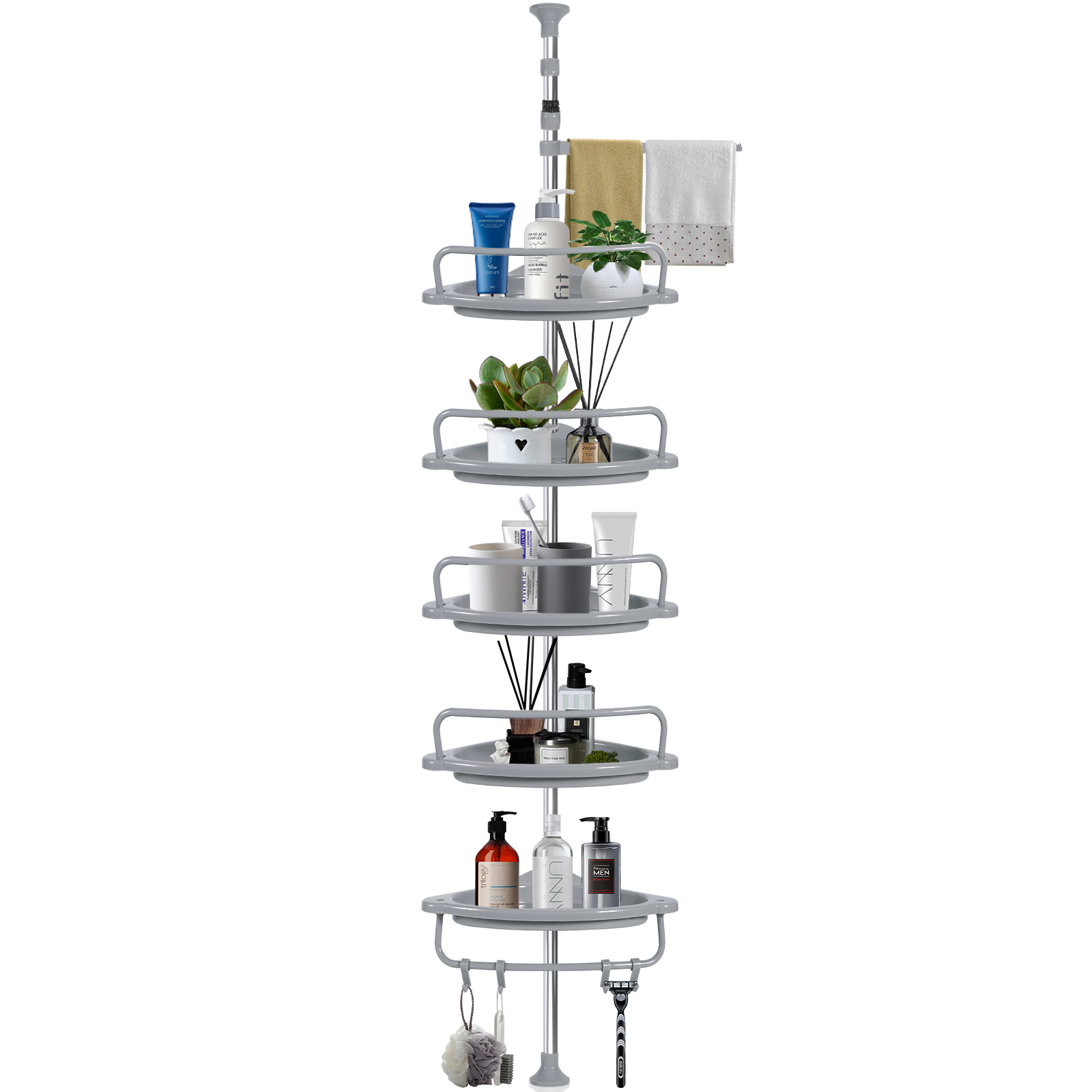 Mensola Doccia Angolare Telescopica Senza Foratura - 4 Cestini Acciaio Inox Regolabile - Foto 8