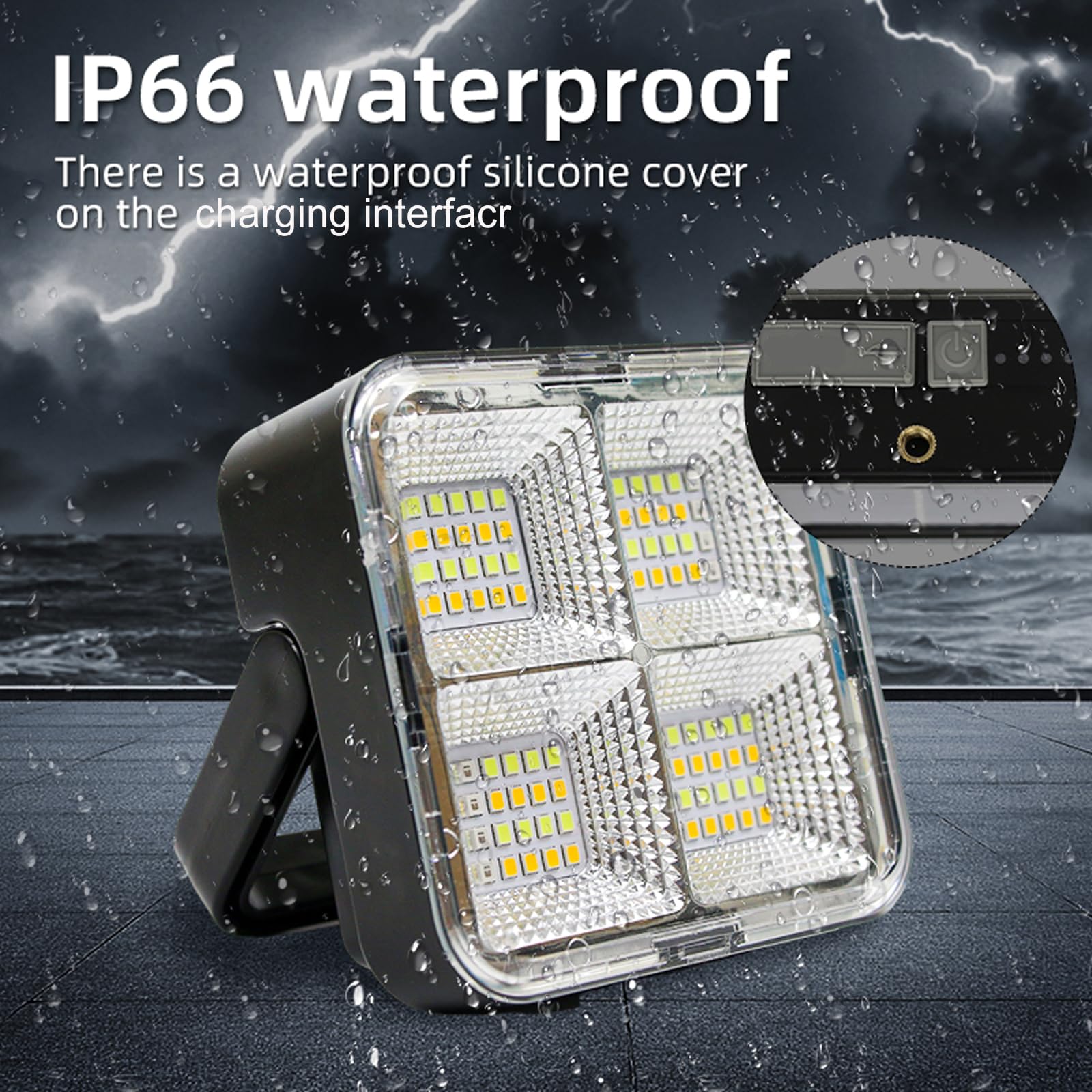 1 luz LED portátil para camping, carga solar, luz recargable por USB, negro, 500 lúmenes, impermeable, estilo moderno, uso al aire libre