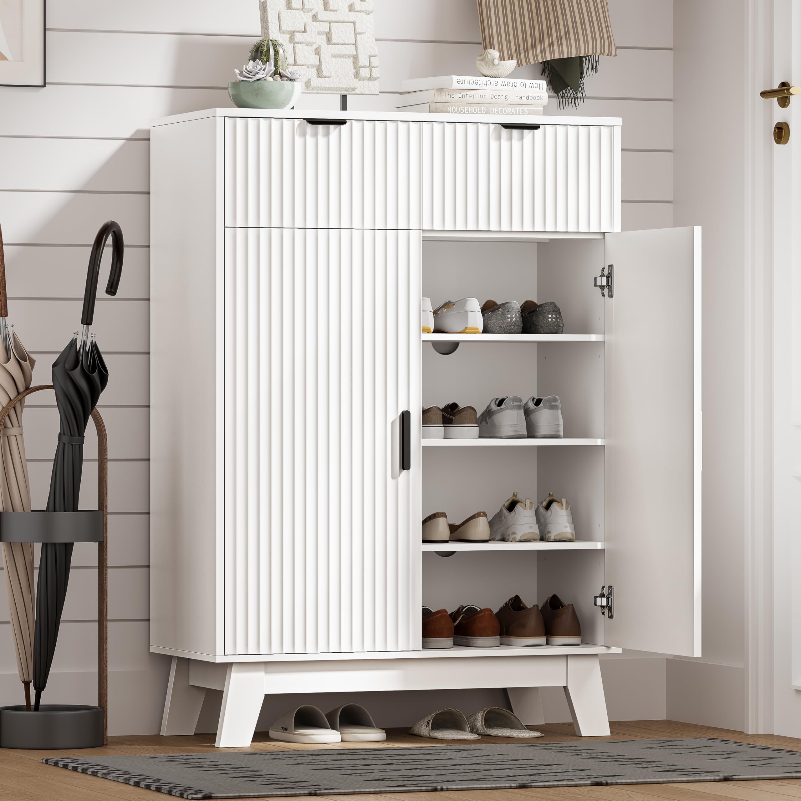 HUANLEGO Shoe Cabinet Storage for Entryway with Doors, White