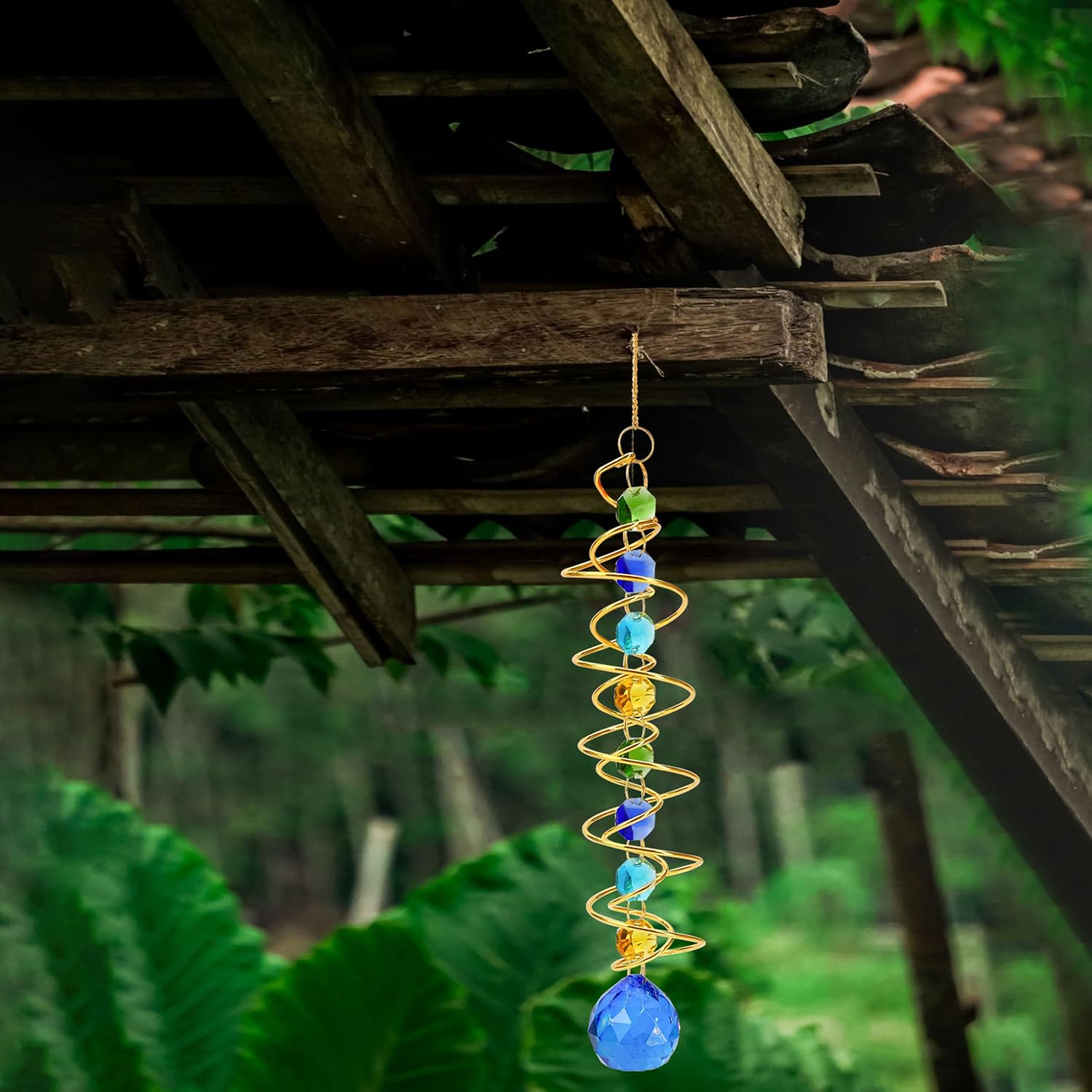 5 Pcs Wind Spinner Tail Gazing Ball Spiral 9'' for Indoor Outdoor Hanging Decor, Rainbow Maker Crystal Chime Sun Catcher w Seven Chakra Beads and Hook Decorative for Window Home Garden Birthday Gift