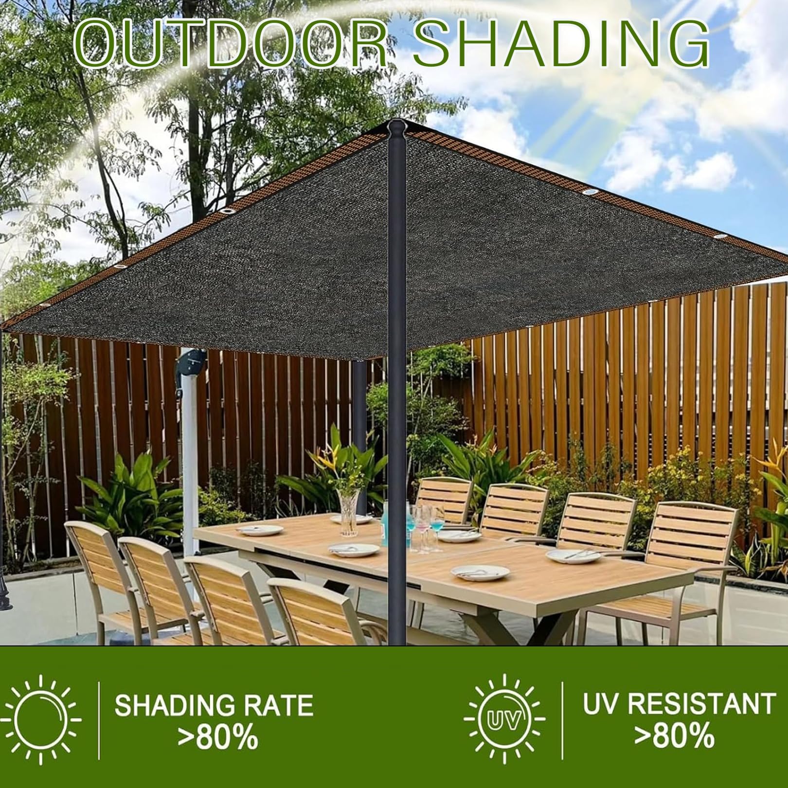 Red de sombra negra de 3 x 4 m con ojales, 80% de protección UV, aislamiento térmico y protección solar para plantas de patio, invernadero, uso al aire libre
