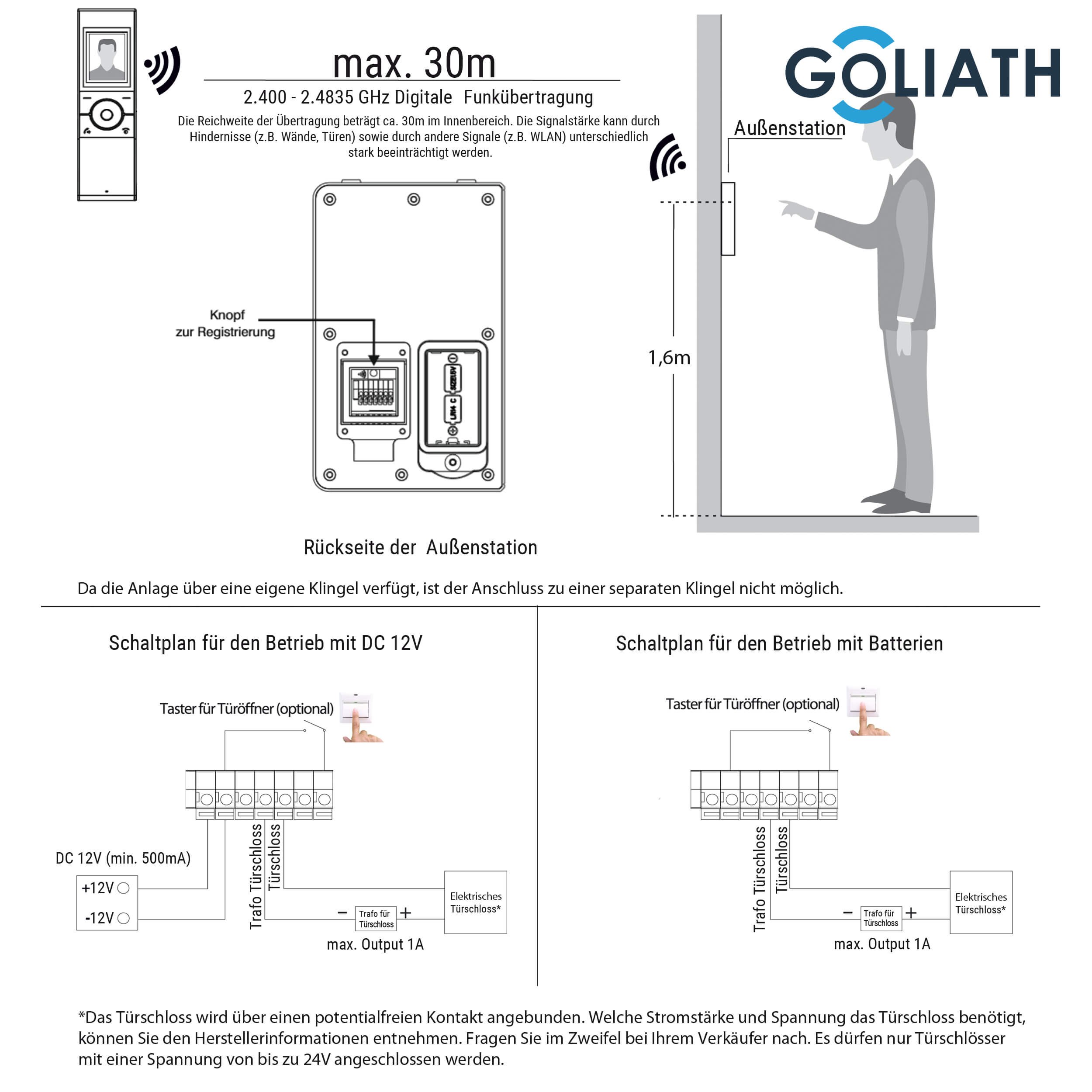 GOLIATH Funk Klingel Kabellos mit Kamera und Türöffner, Nachtsicht, Bewegungsmelder, Bildspeicher, Türklingel mit Kamera Kabellos, Video Türsprechanlage 2-Familienhaus Set