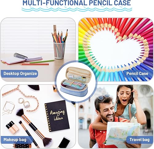 Miniatura 8 de Sonuimy Estuche para lápices de gran capacidad con cremallera, portátil, estética, de gran capacidad, para lápices, oficina, viajes, papelería,