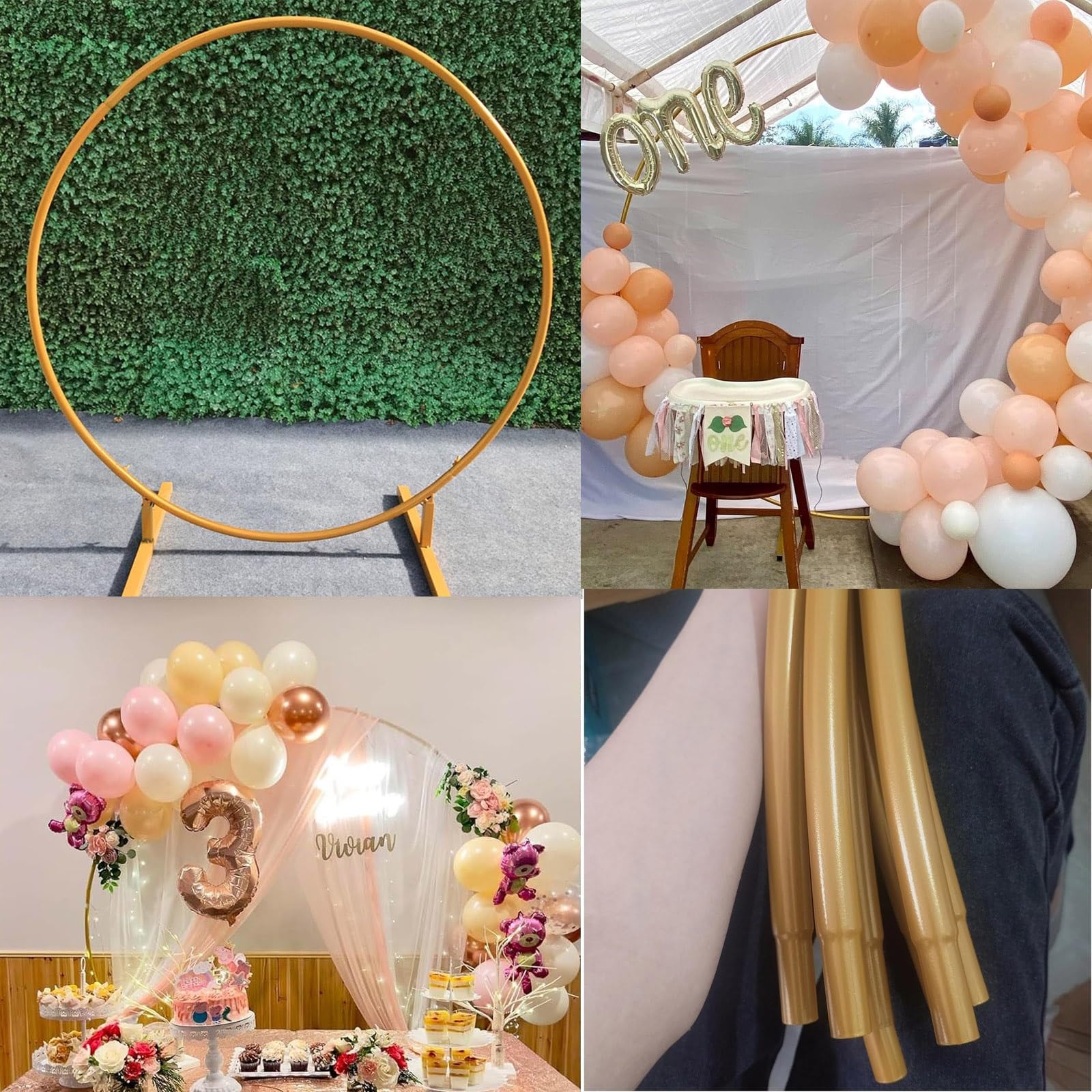 Stojak na łuk ślubny, stojak na łuk balonowy, łuki ślubne na ceremonię, przyjęcie urodzinowe, baby shower, rocznicę, altanka, dekoracja, łuk balonowy, stojak złoty/biały (złoty, 150 cm)