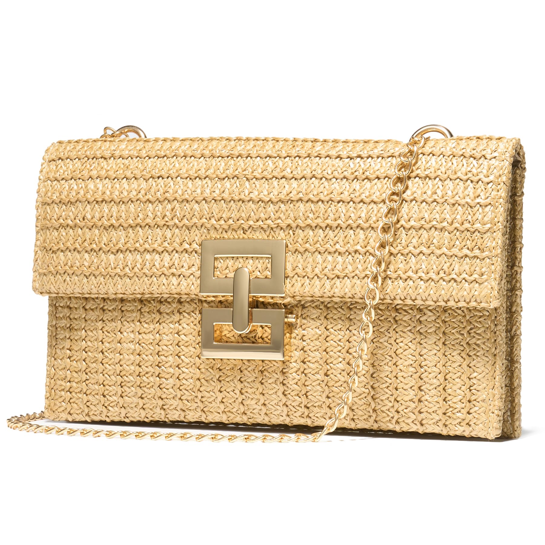 SWEETV CHUNLI Straw Purse Woven Beach Bag Summer Clutch Purse Boho Crossbody Bags for Women Small Raffia Shoulder